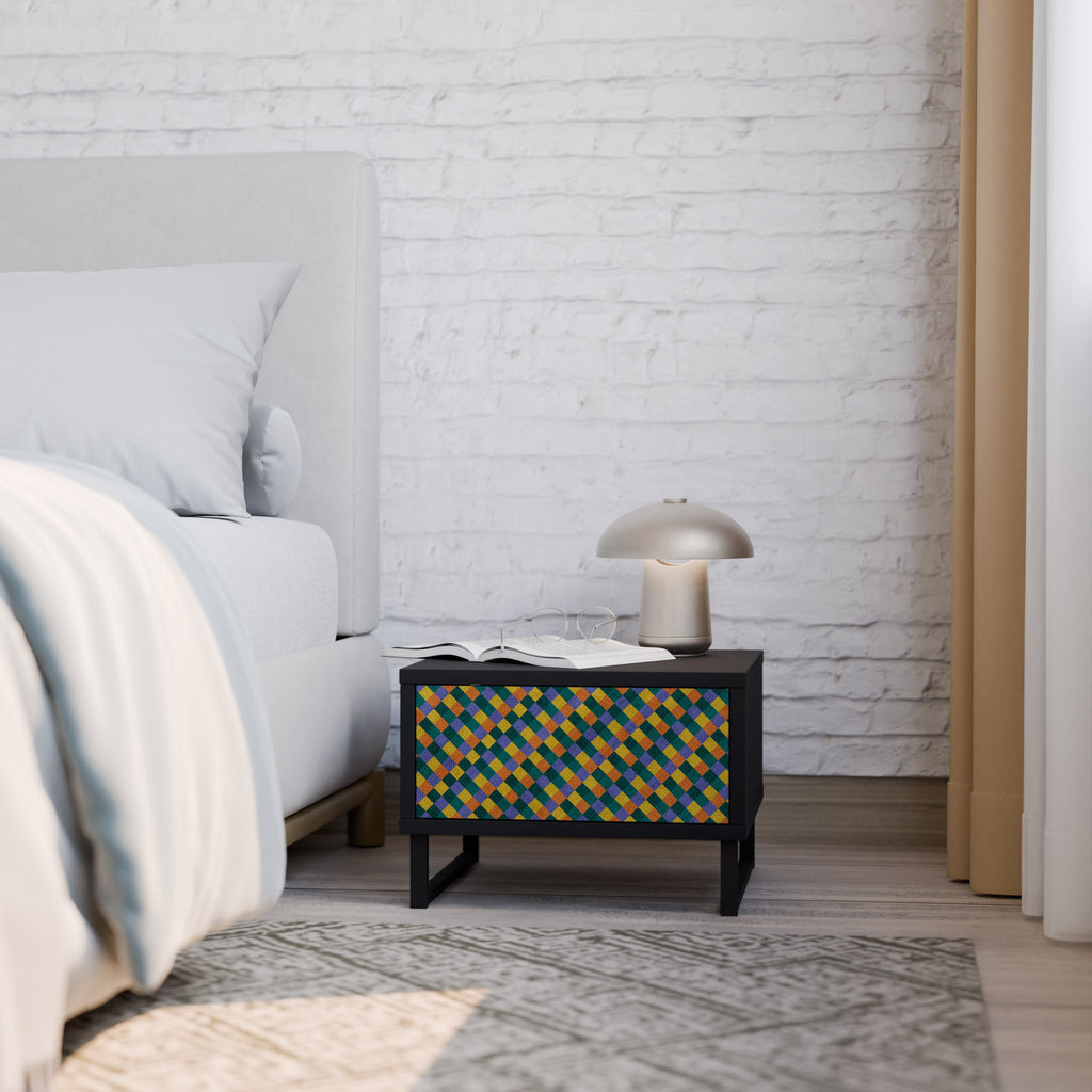Table de chevet PAINTED SQUARES MIX en finition noire