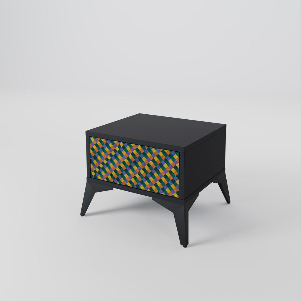 Table de chevet PAINTED SQUARES MIX en finition noire