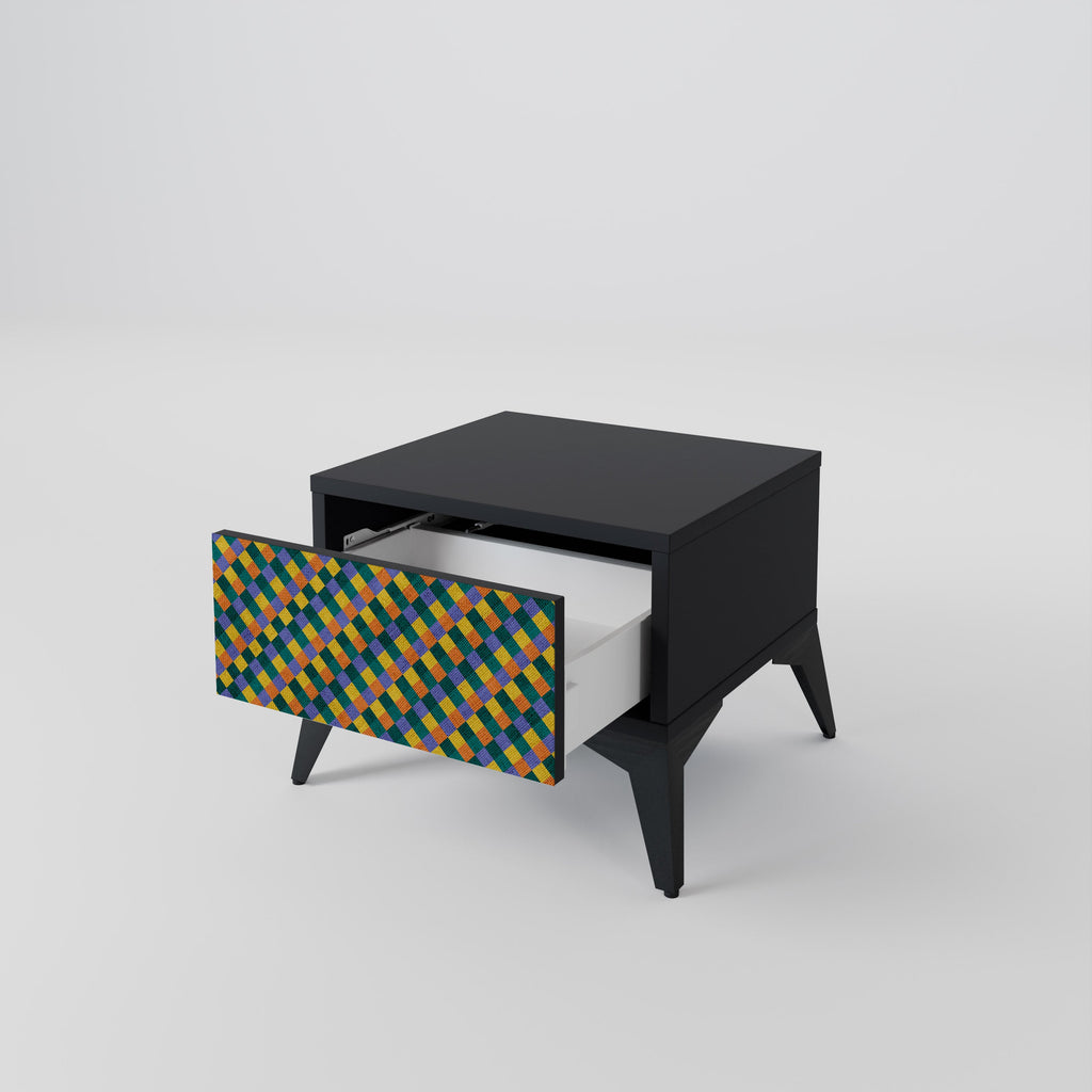 Table de chevet PAINTED SQUARES MIX en finition noire