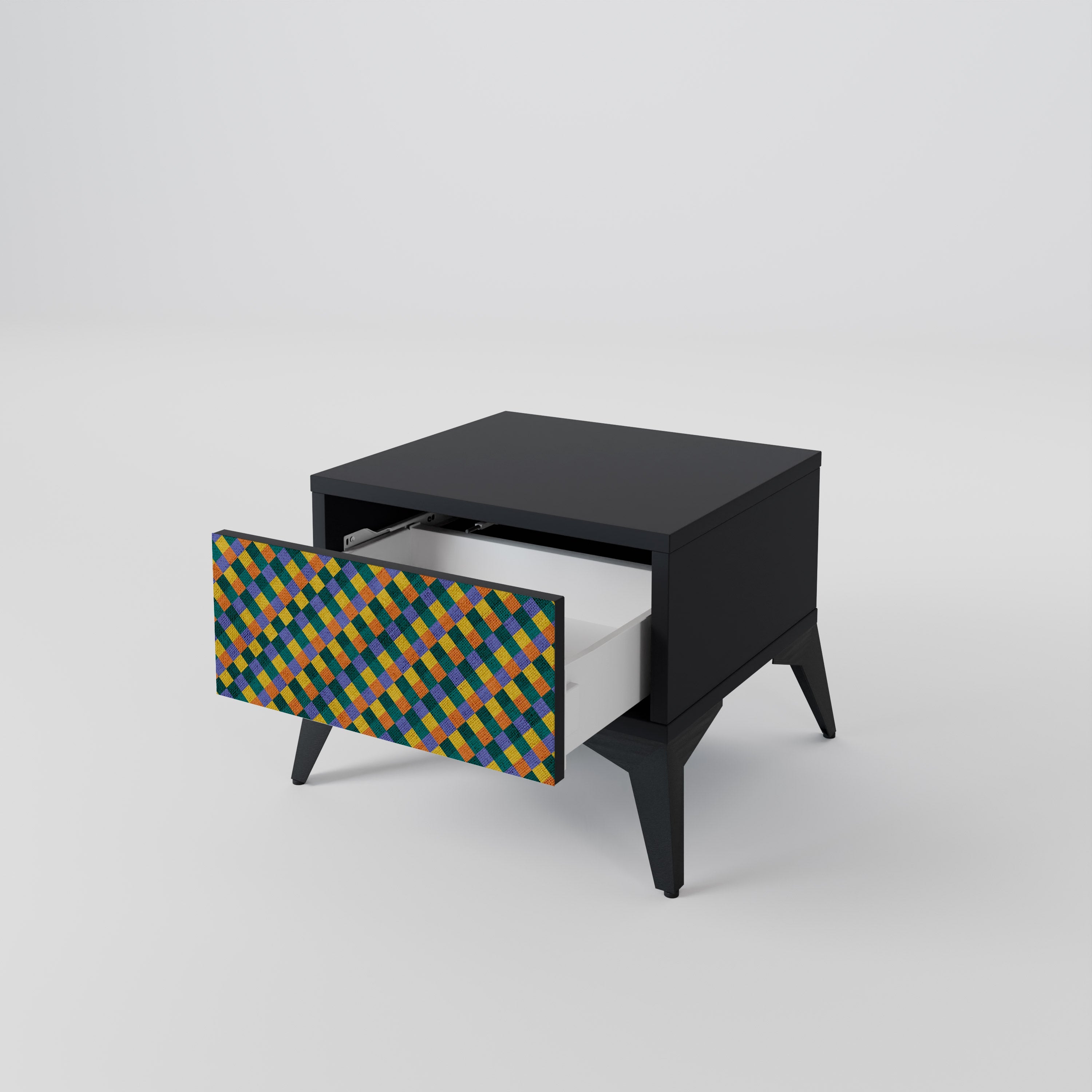 Table de chevet PAINTED SQUARES MIX en finition noire
