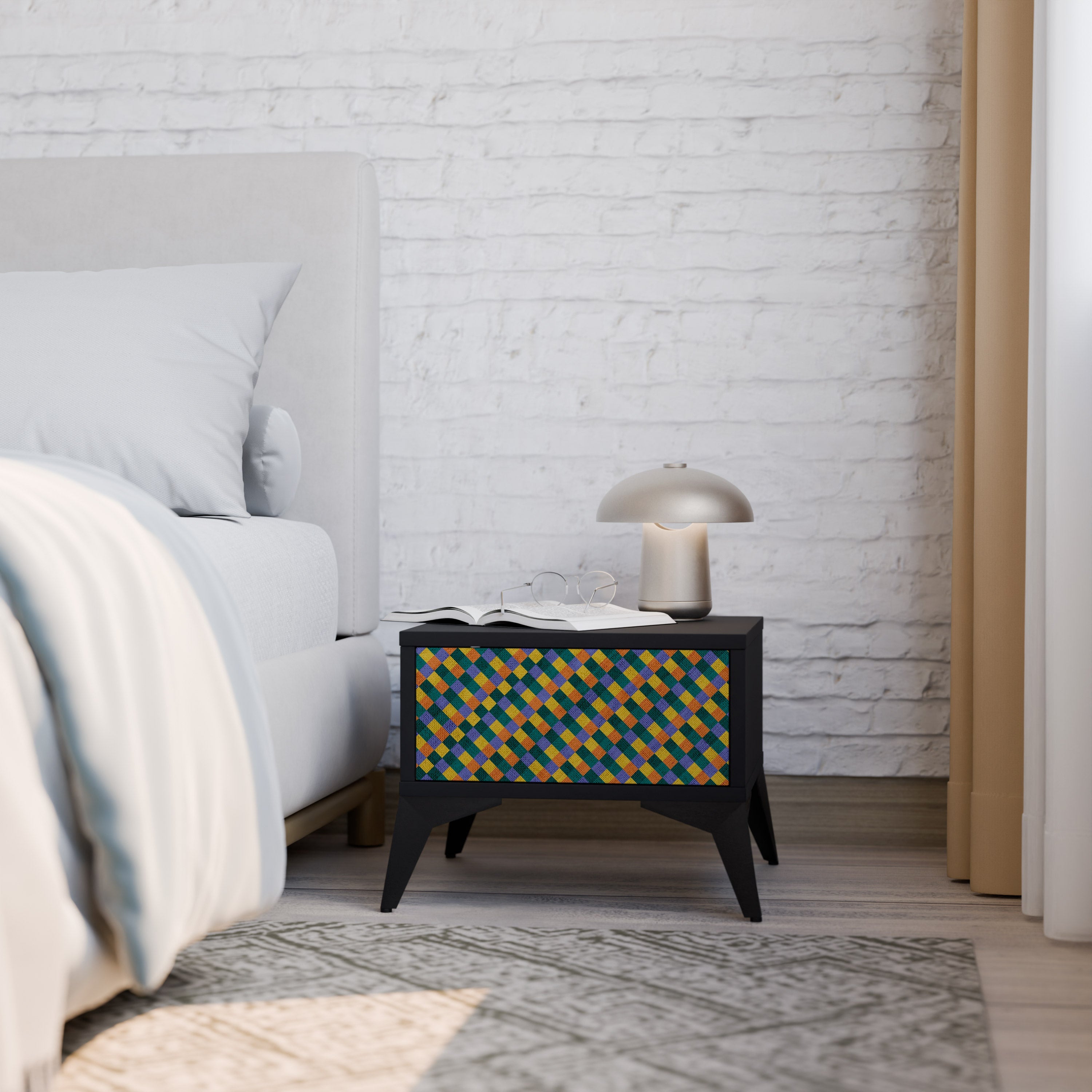 Table de chevet PAINTED SQUARES MIX en finition noire