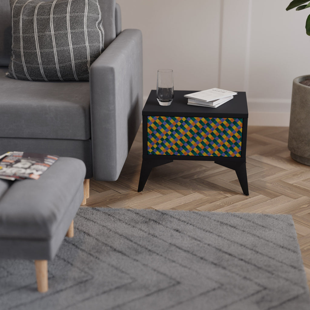 Table de chevet PAINTED SQUARES MIX en finition noire