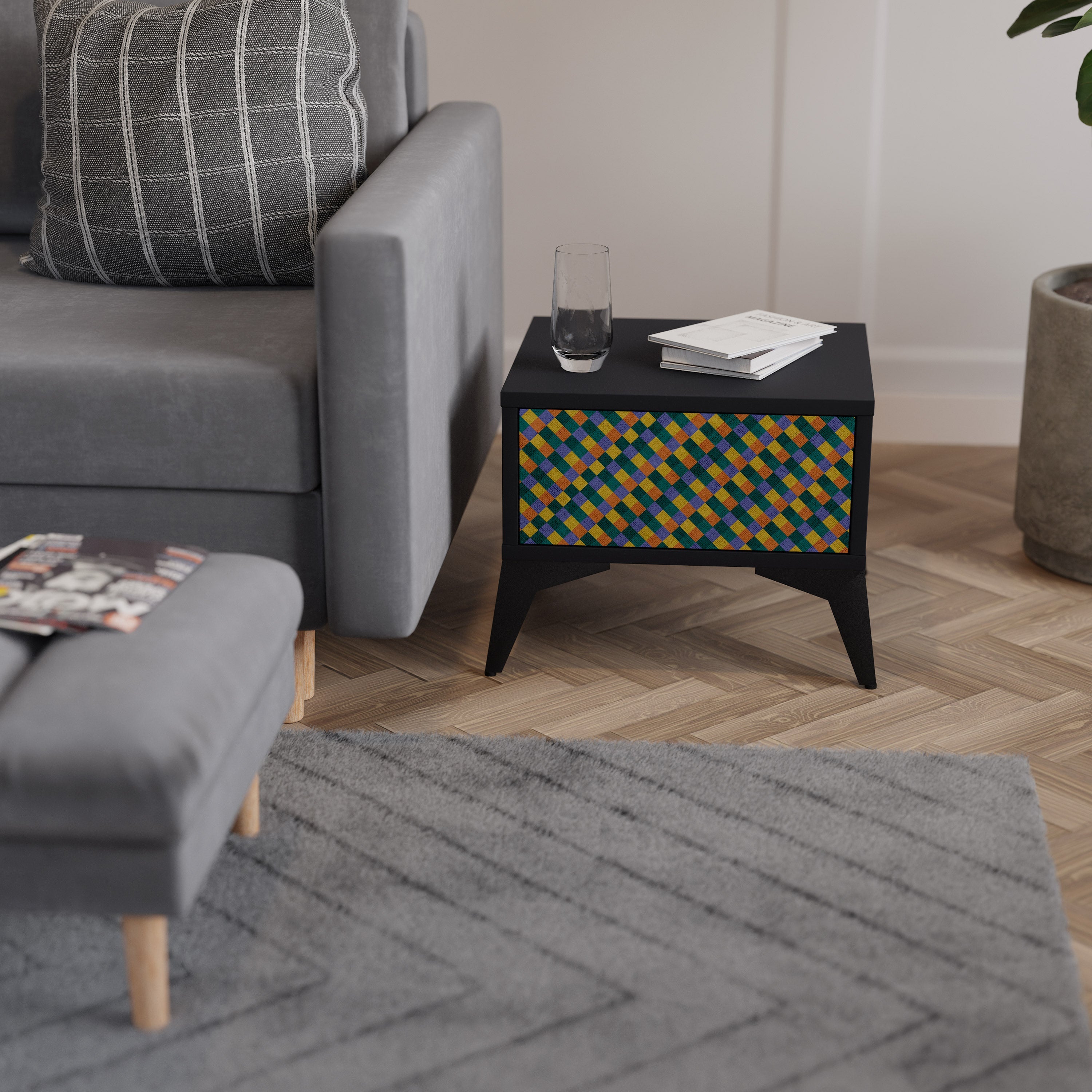 Table de chevet PAINTED SQUARES MIX en finition noire