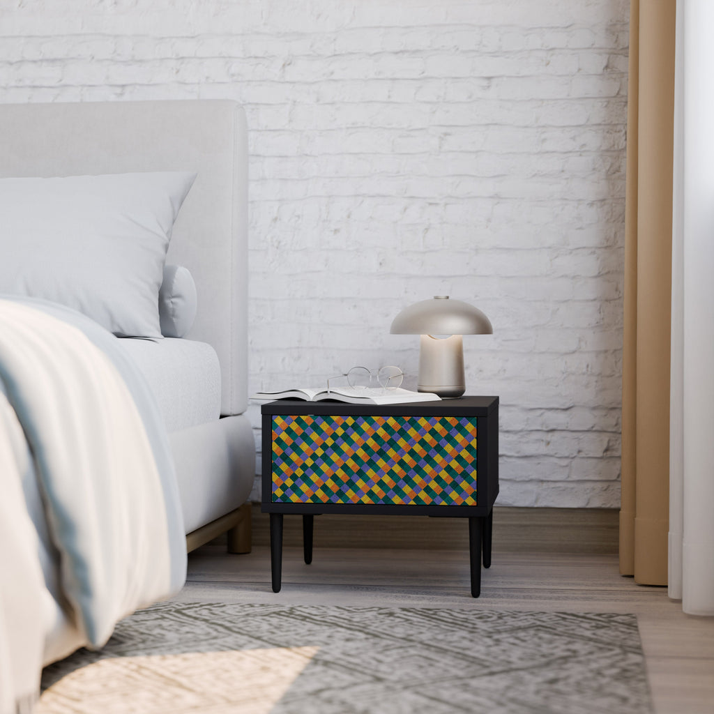 Table de chevet PAINTED SQUARES MIX en finition noire