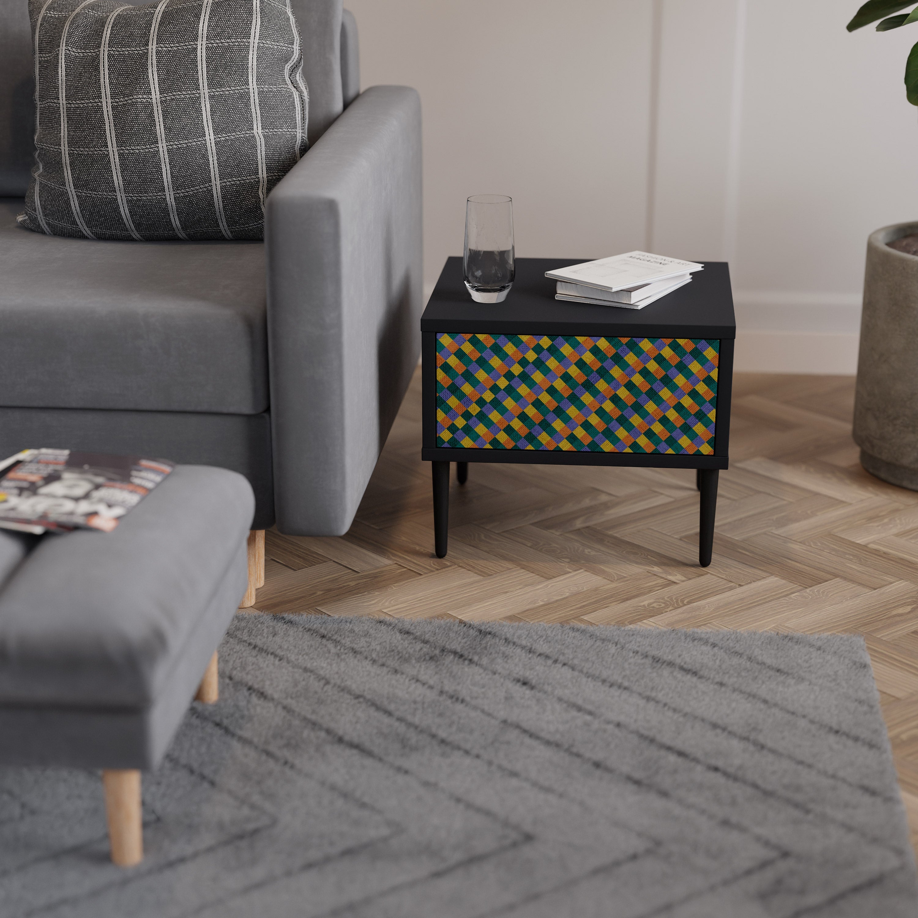 Table de chevet PAINTED SQUARES MIX en finition noire