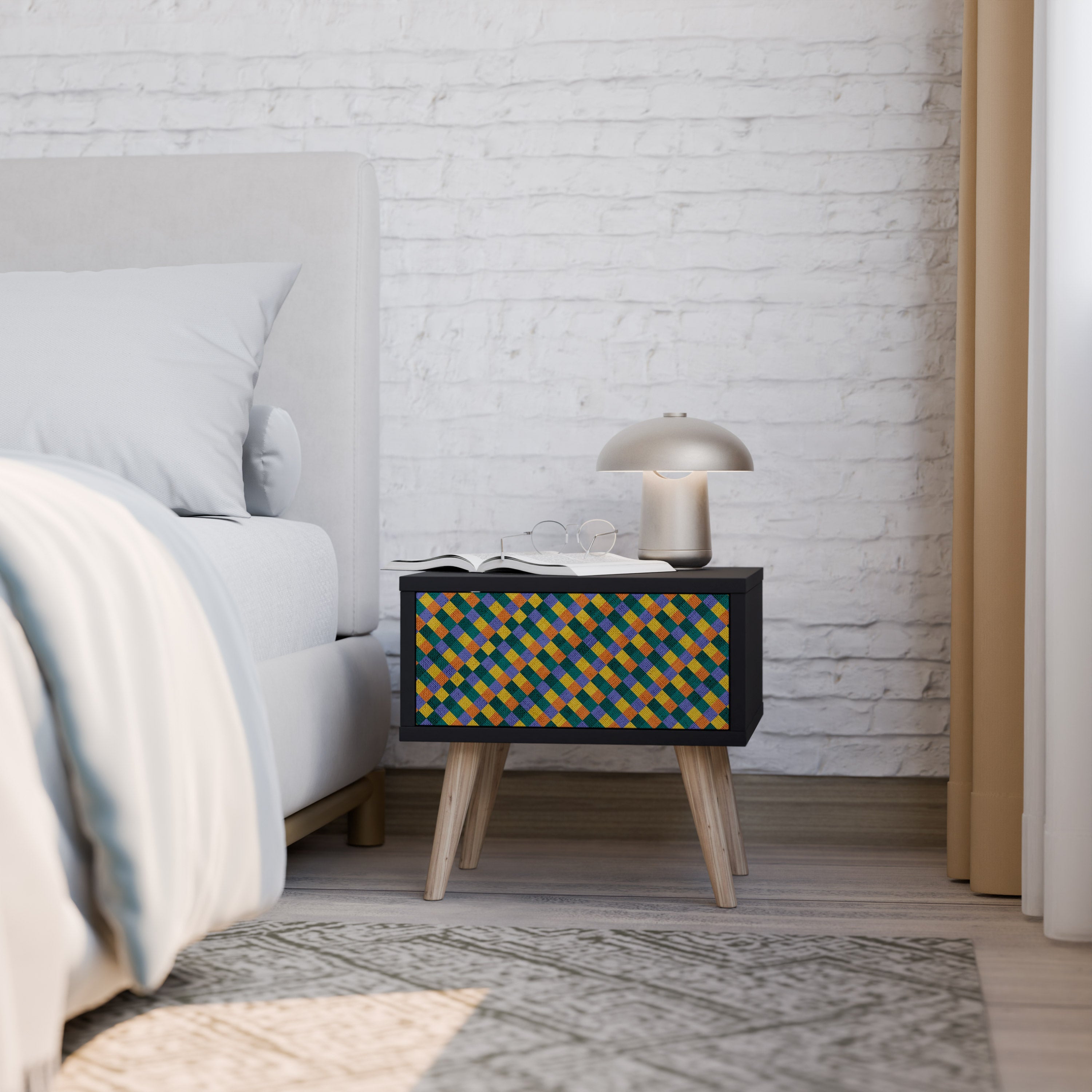 Table de chevet PAINTED SQUARES MIX en finition noire