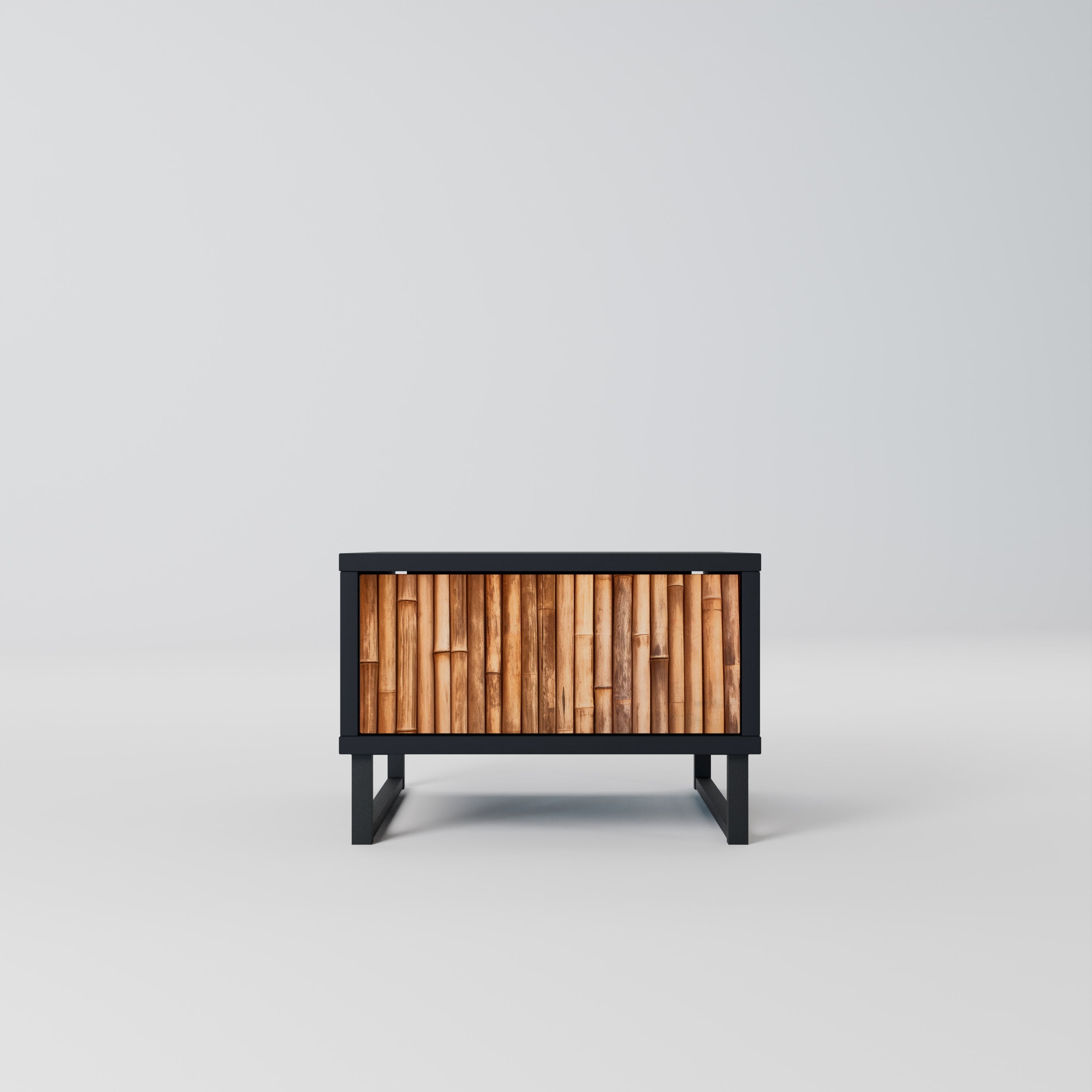 Table de chevet en bois naturel avec finition noire