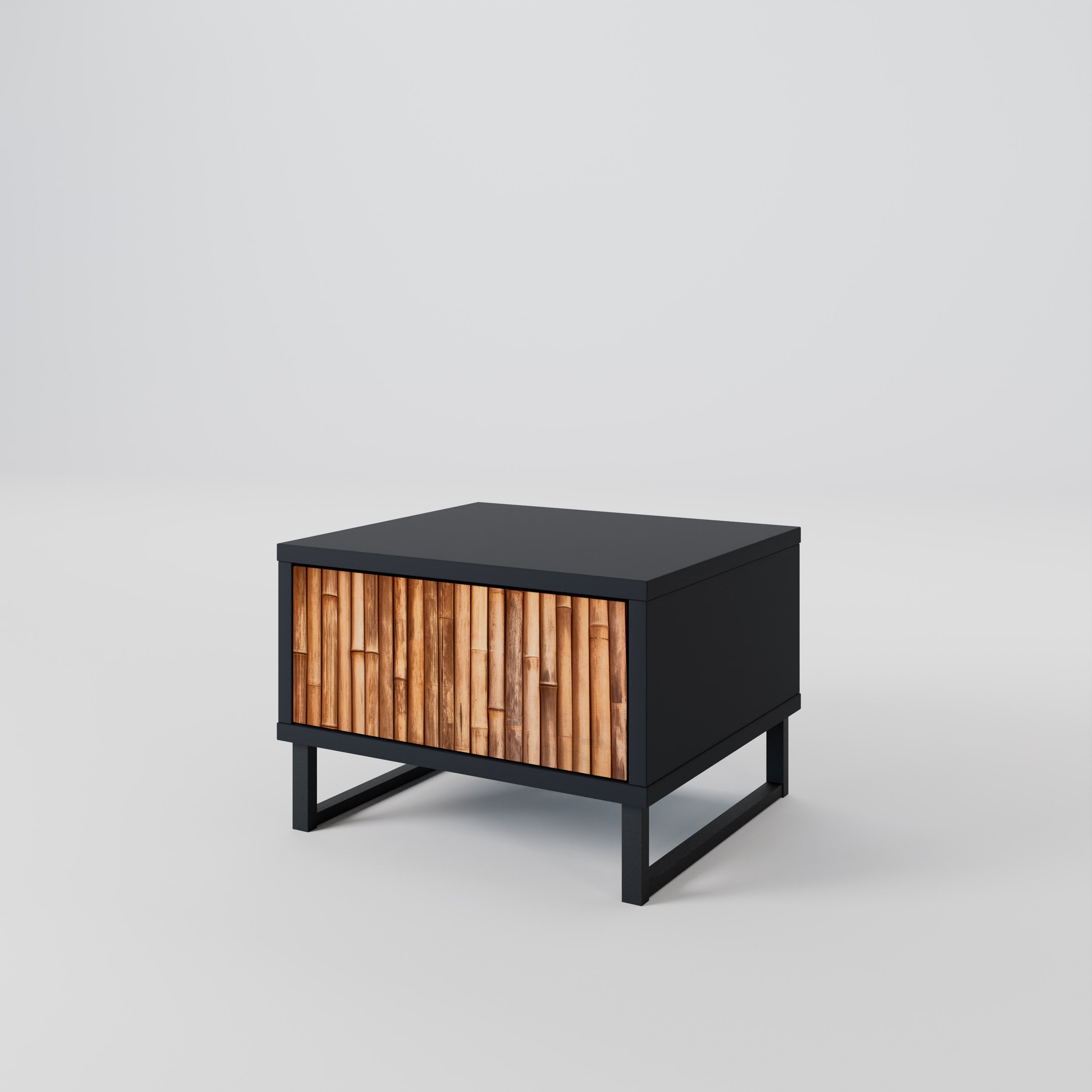 Table de chevet en bois naturel avec finition noire