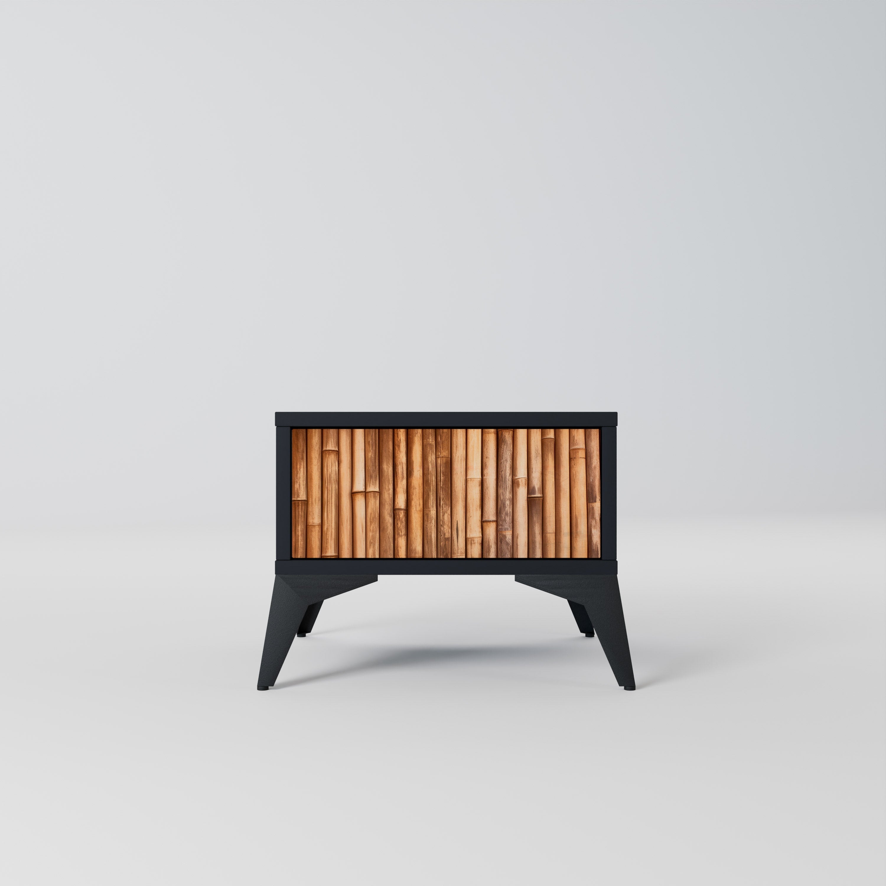 Table de chevet en bois naturel avec finition noire