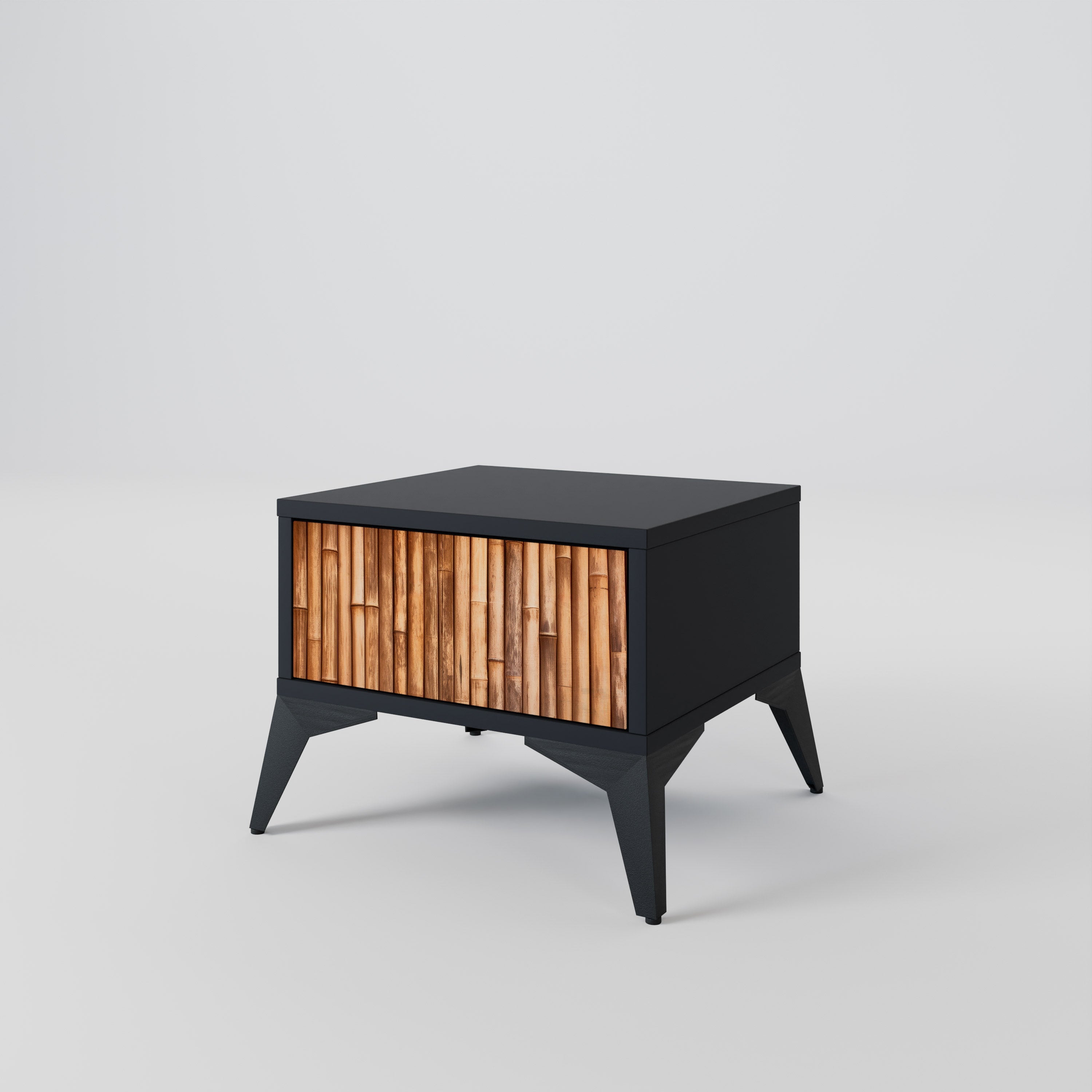 Table de chevet en bois naturel avec finition noire