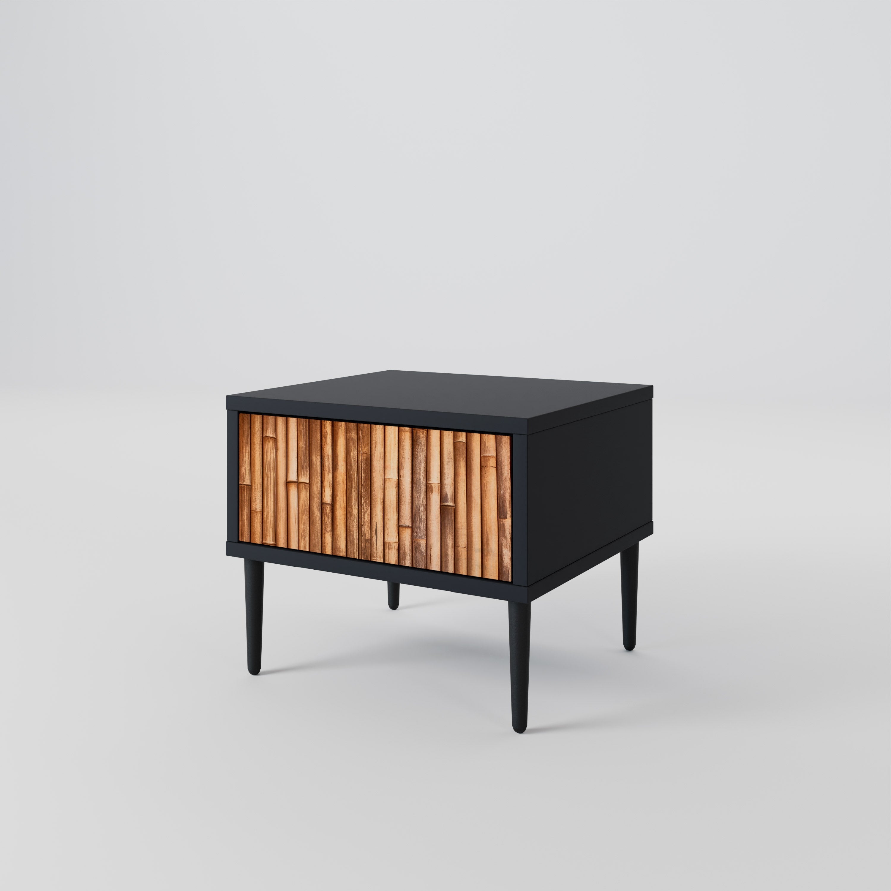 Table de chevet en bois naturel avec finition noire