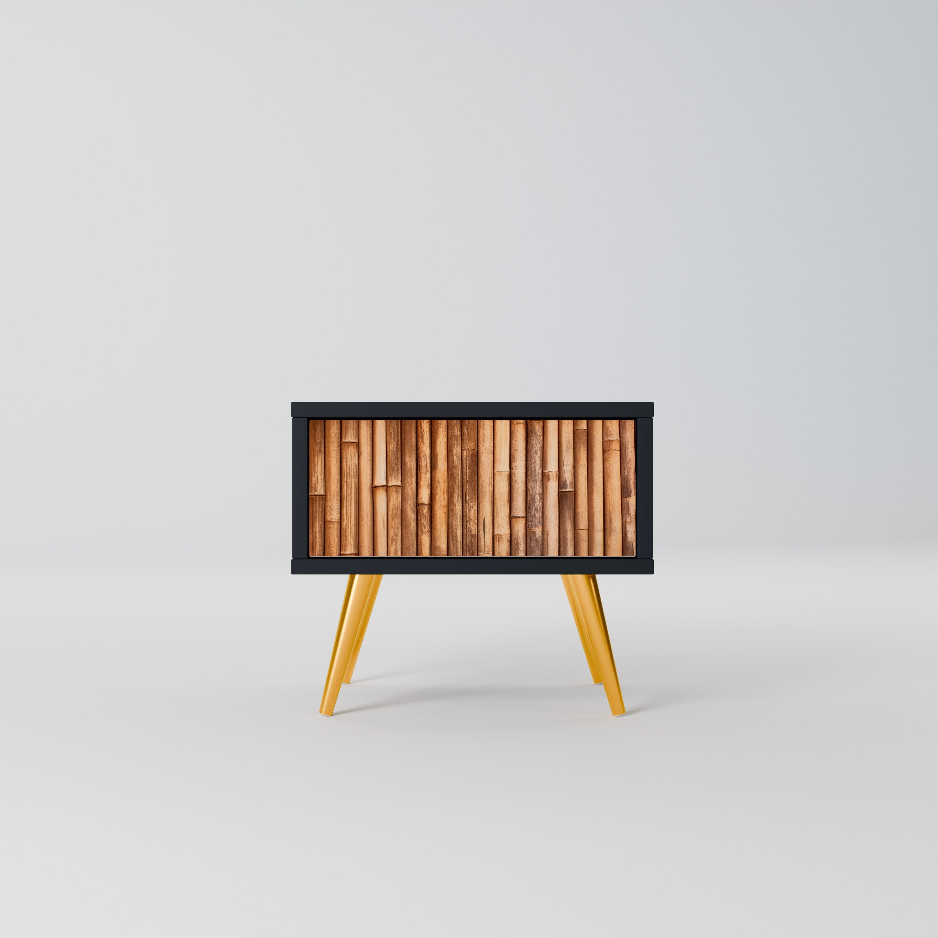 Table de chevet en bois naturel avec finition noire