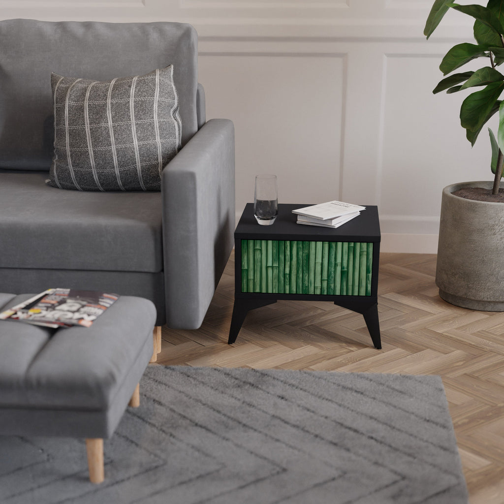 Table de chevet VERT NATUREL en finition noire