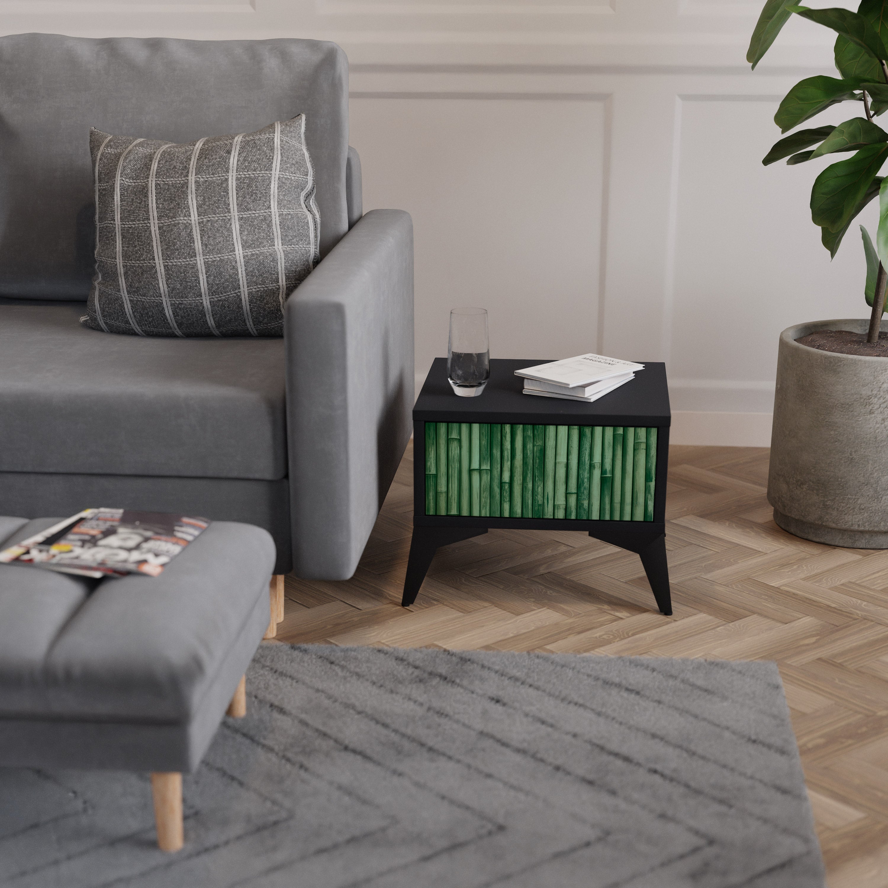 Table de chevet VERT NATUREL en finition noire