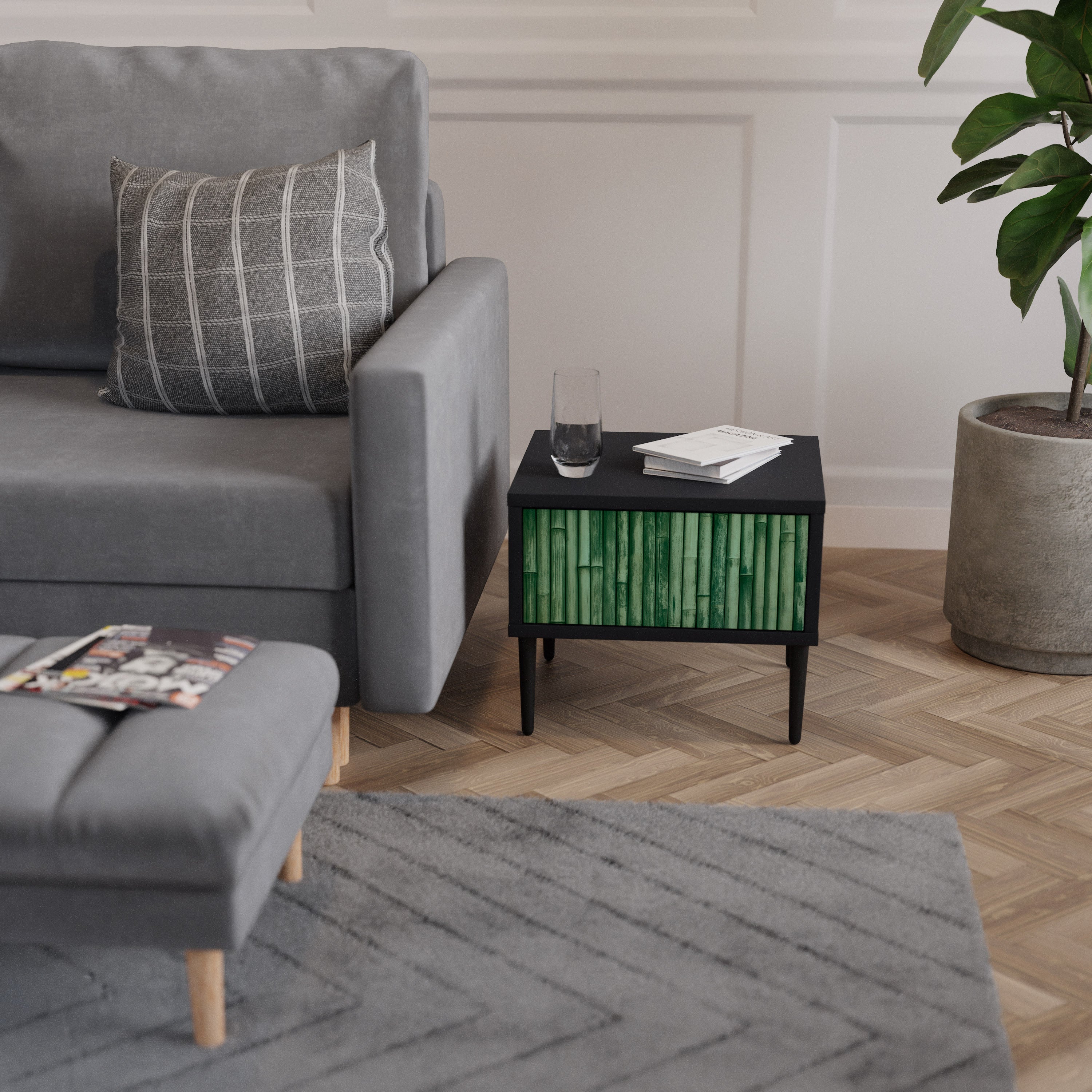 Table de chevet VERT NATUREL en finition noire