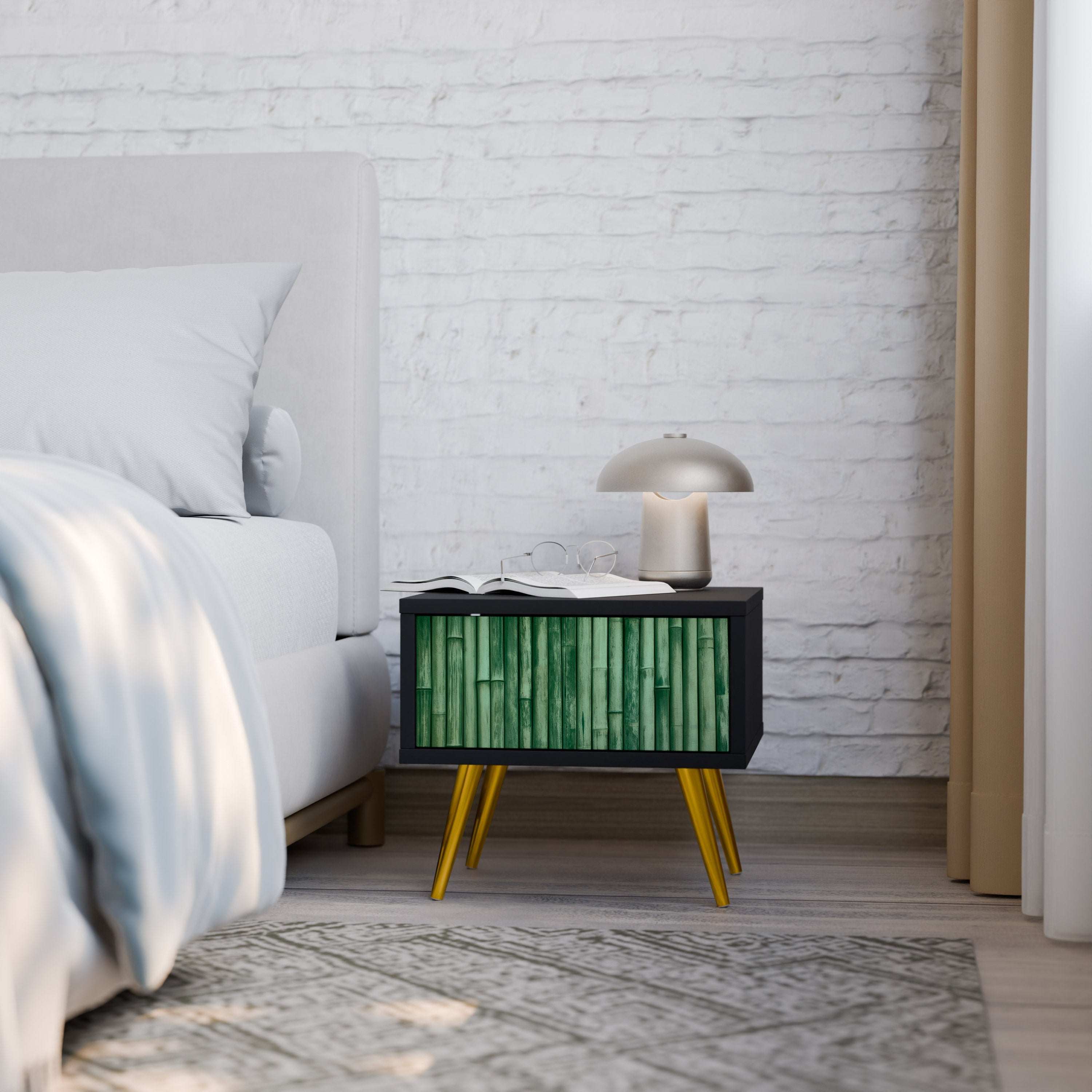 Table de chevet VERT NATUREL en finition noire