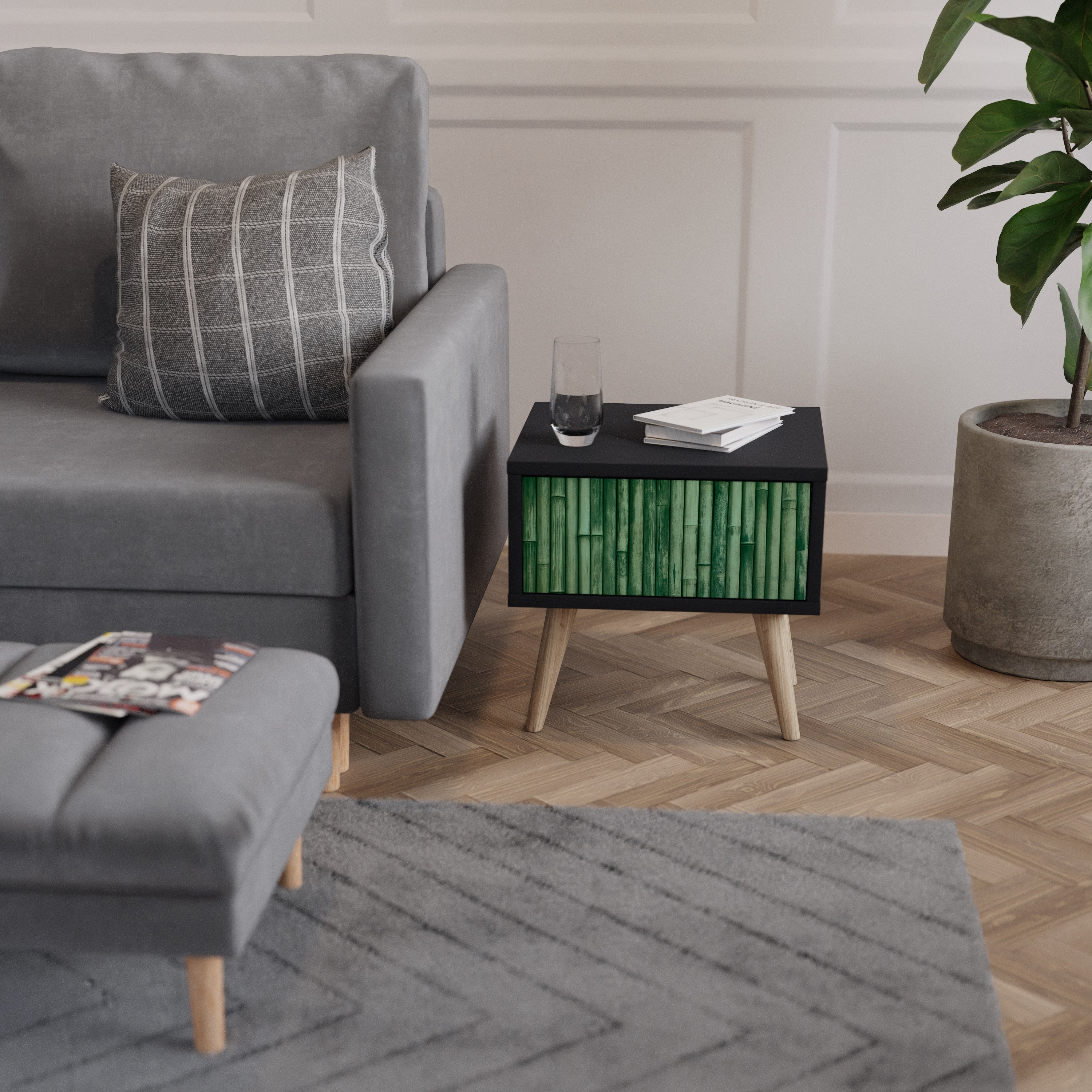 Table de chevet VERT NATUREL en finition noire