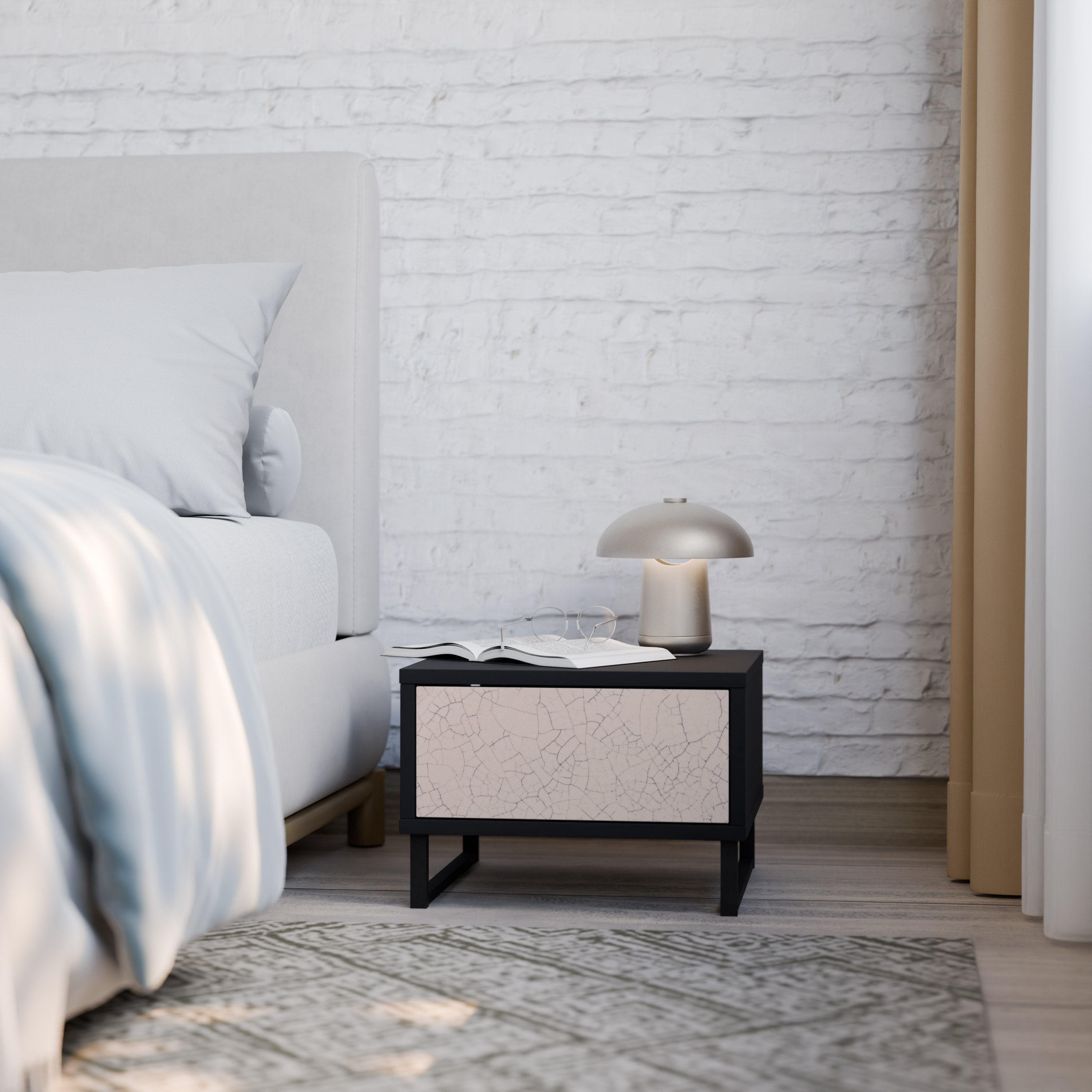 Table de chevet TEXTURE CÉRAMIQUE en finition noire