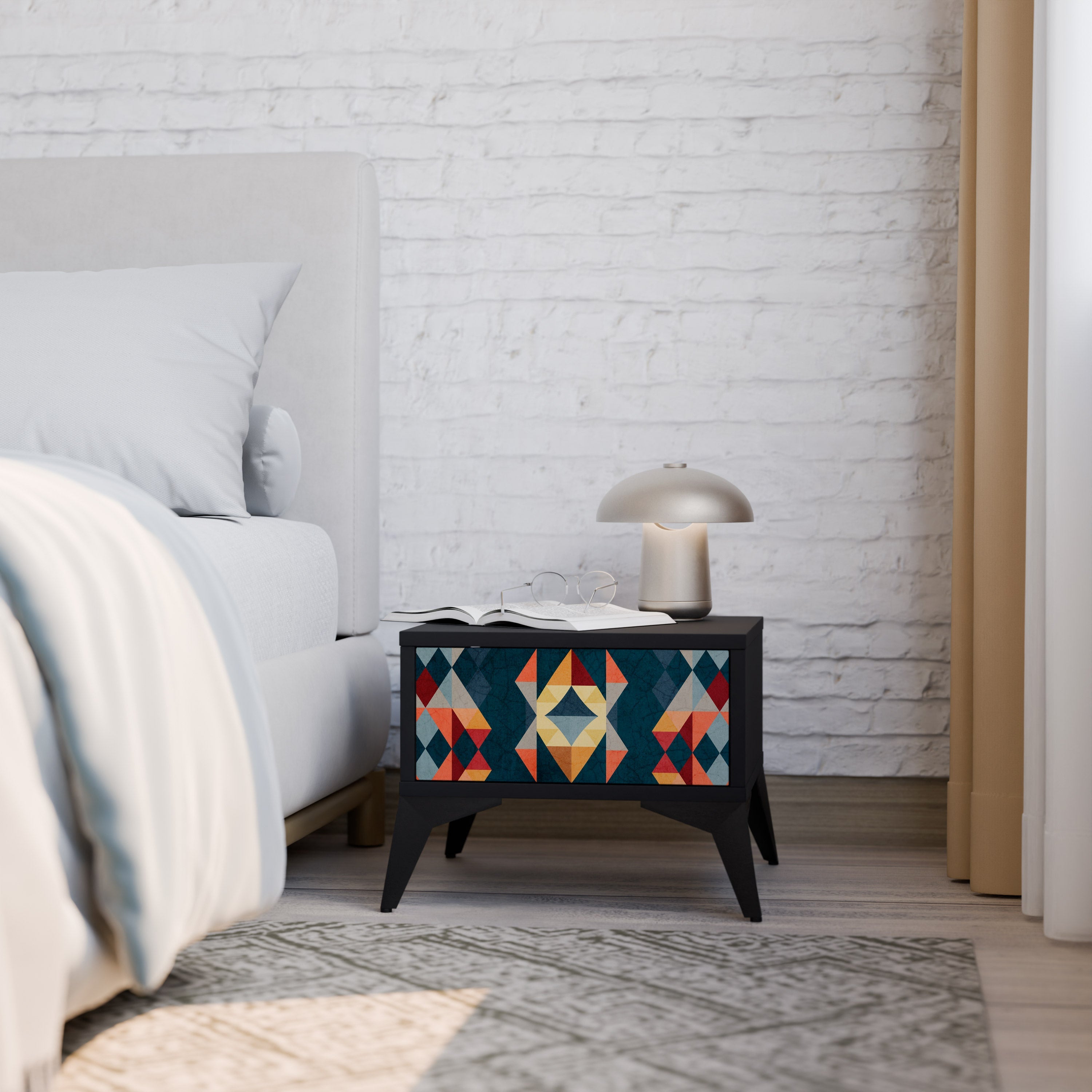 Table de chevet CRACKED ILLUSION en finition noire