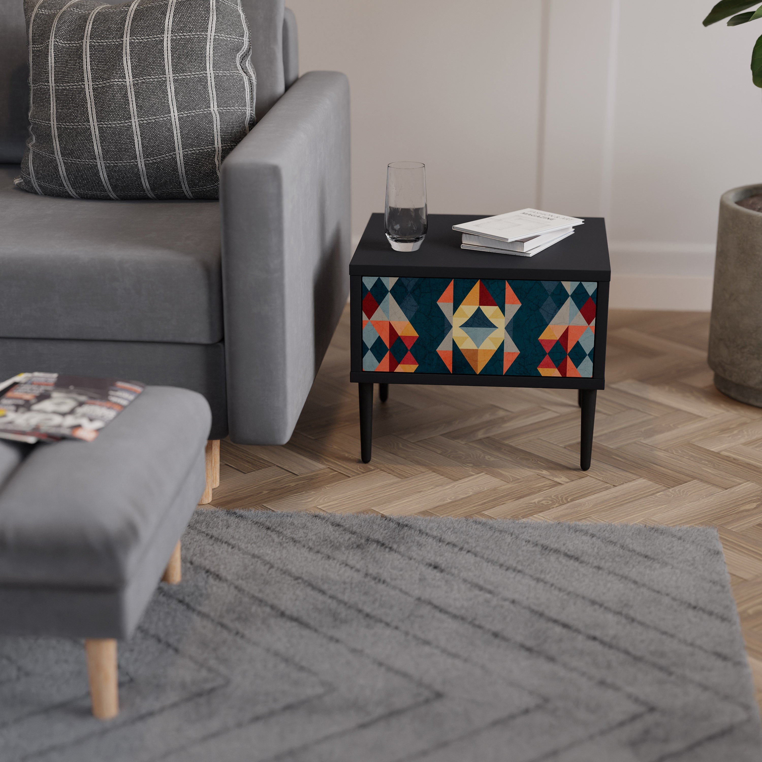 Table de chevet CRACKED ILLUSION en finition noire