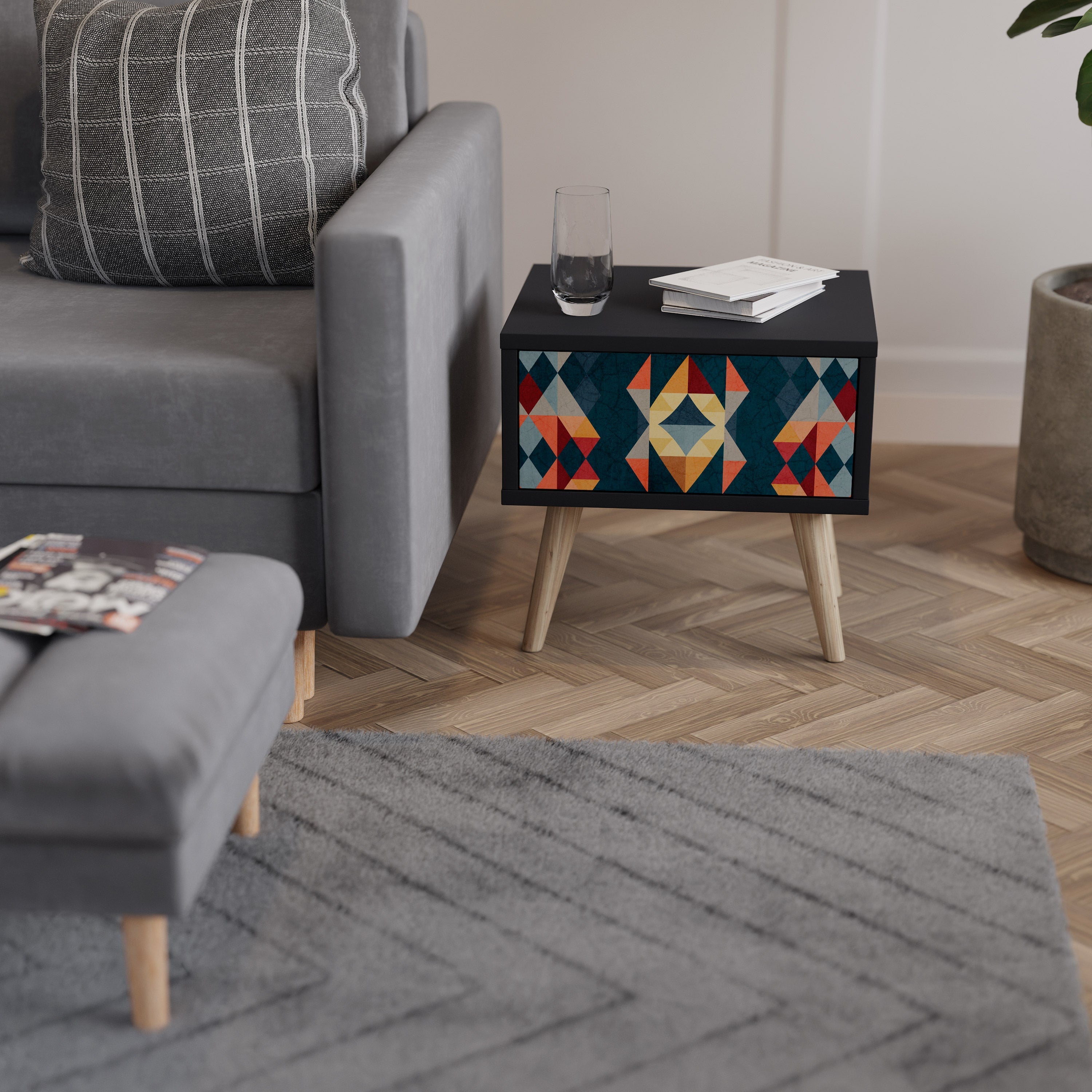 Table de chevet CRACKED ILLUSION en finition noire