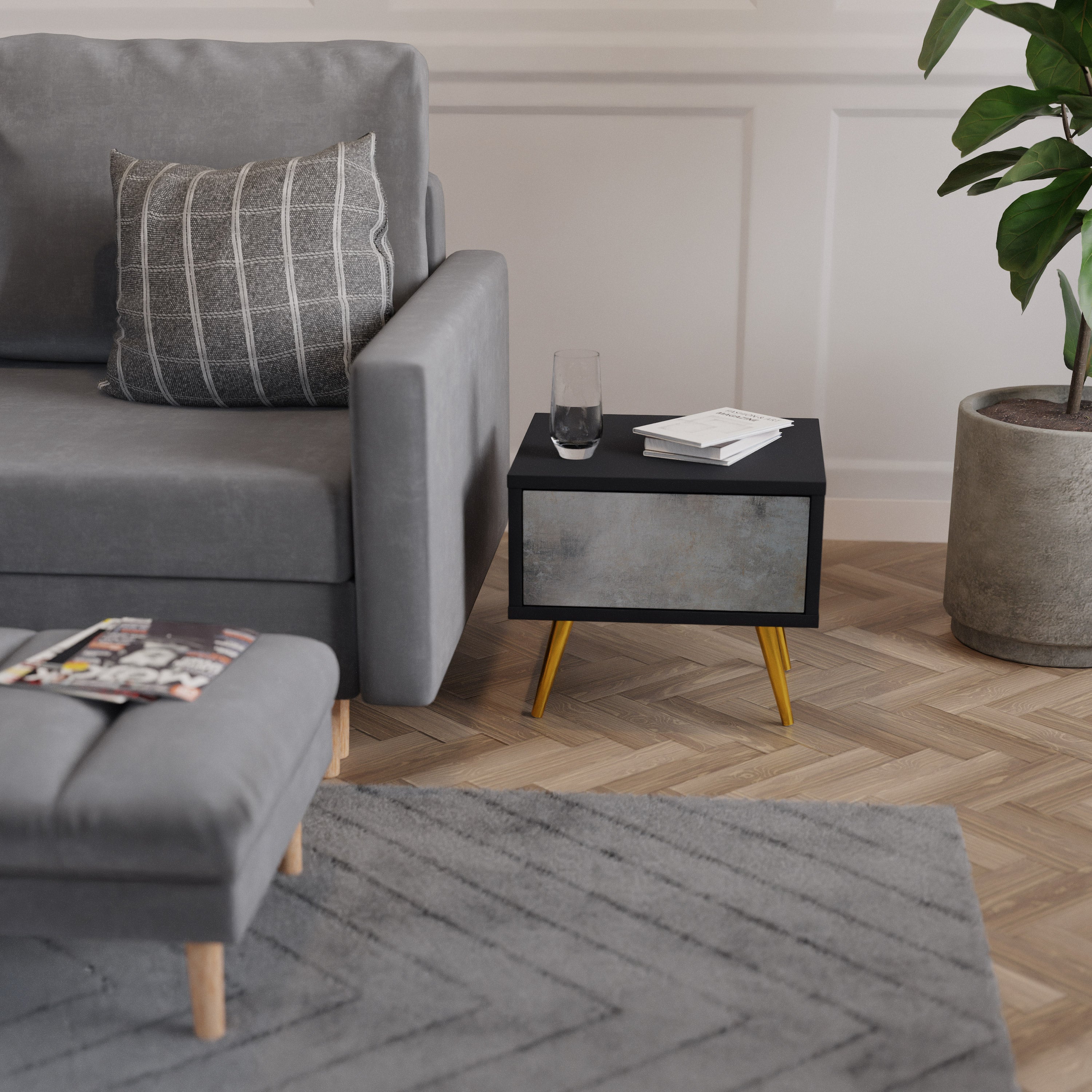 Table de chevet CONCRETE WALL en finition noire