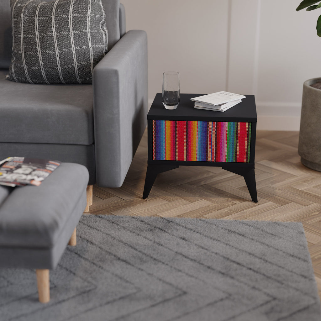 Table de chevet ethnique mexicaine en finition noire