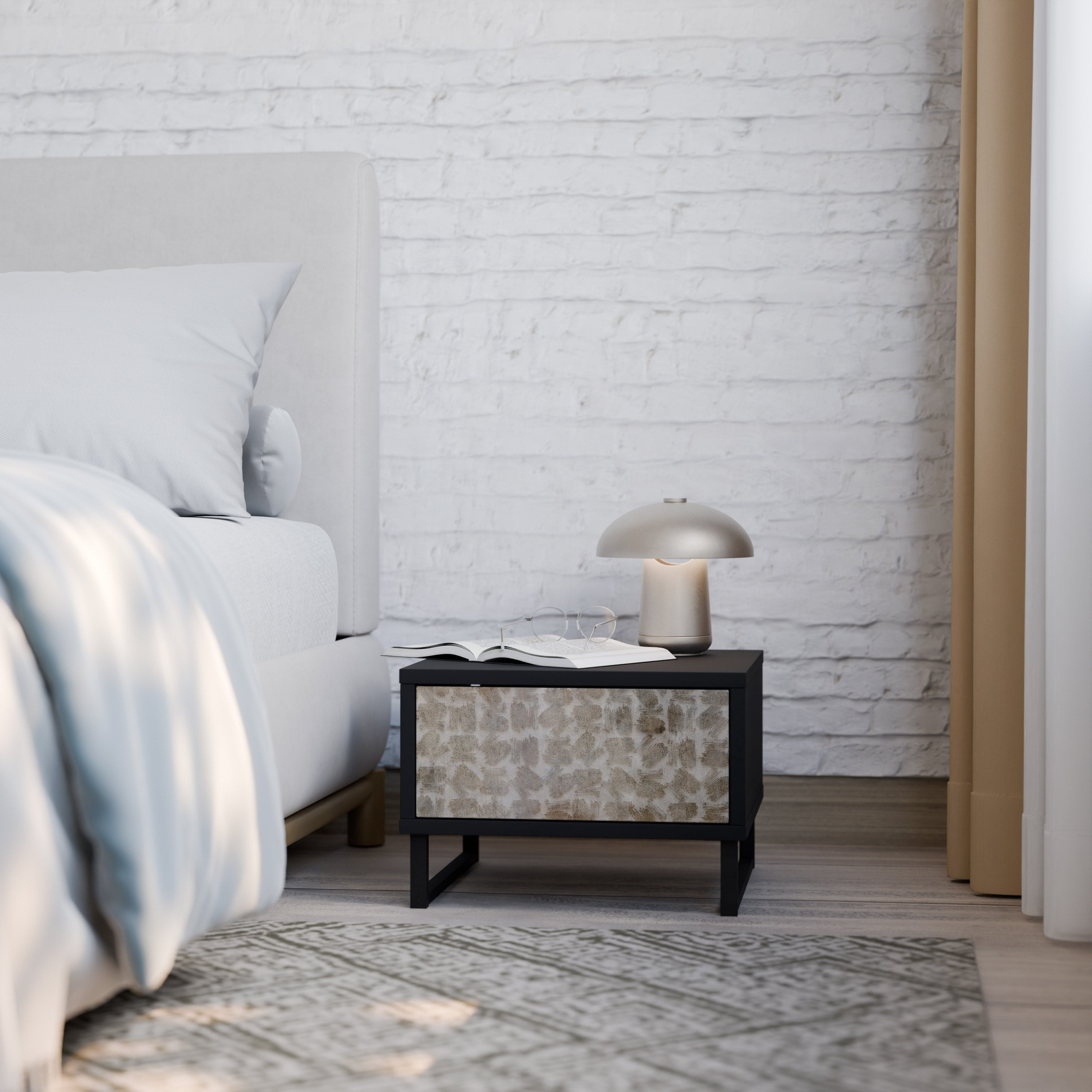 Table de chevet LÉGÈREMENT FLOUE en finition noire