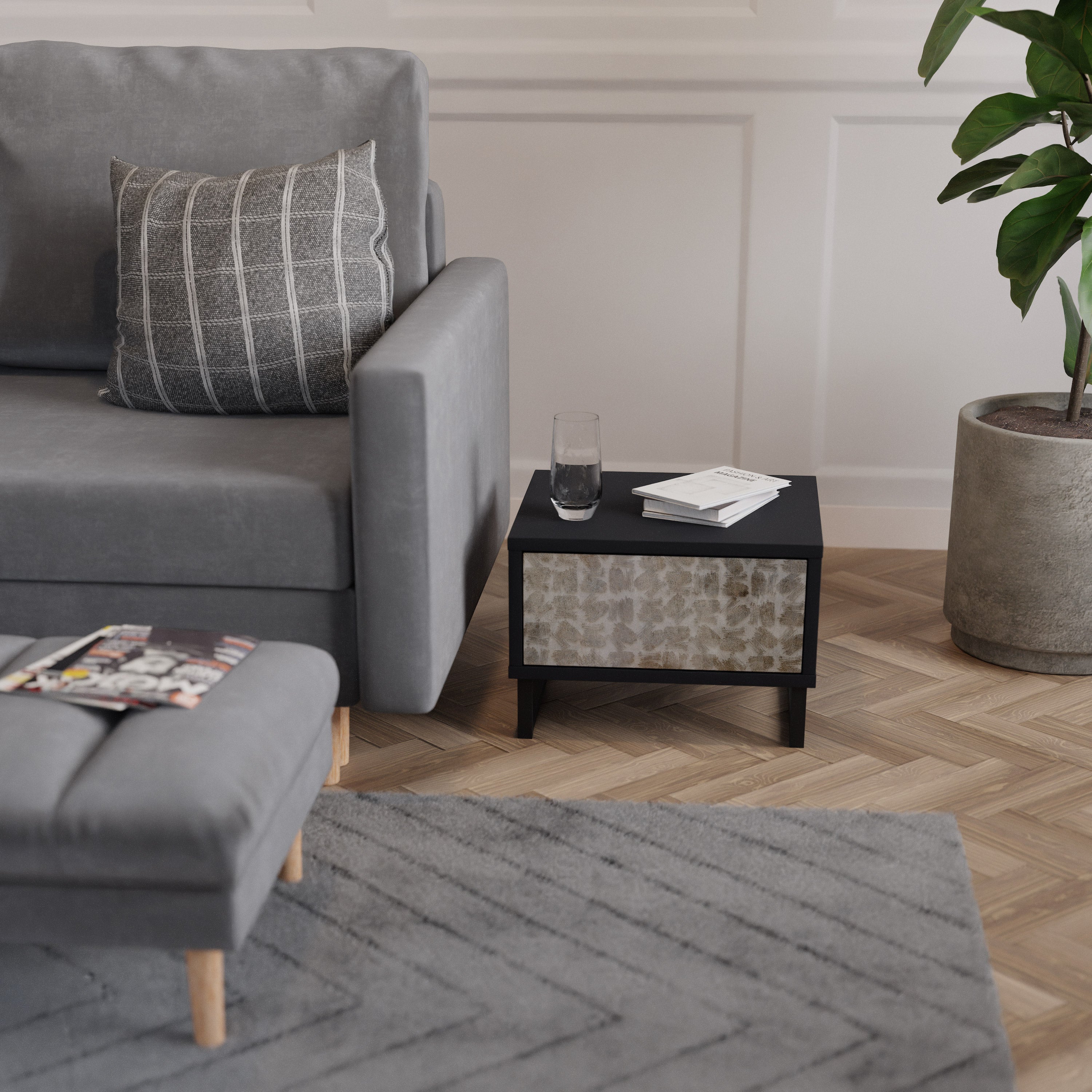 Table de chevet LÉGÈREMENT FLOUE en finition noire