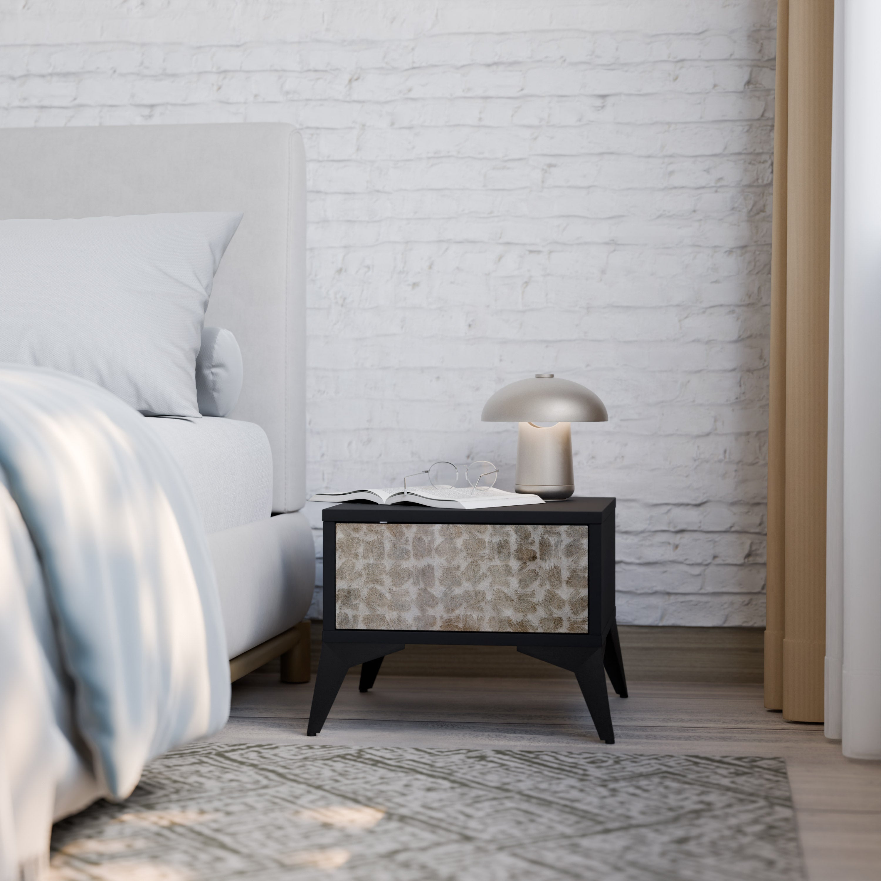 Table de chevet LÉGÈREMENT FLOUE en finition noire