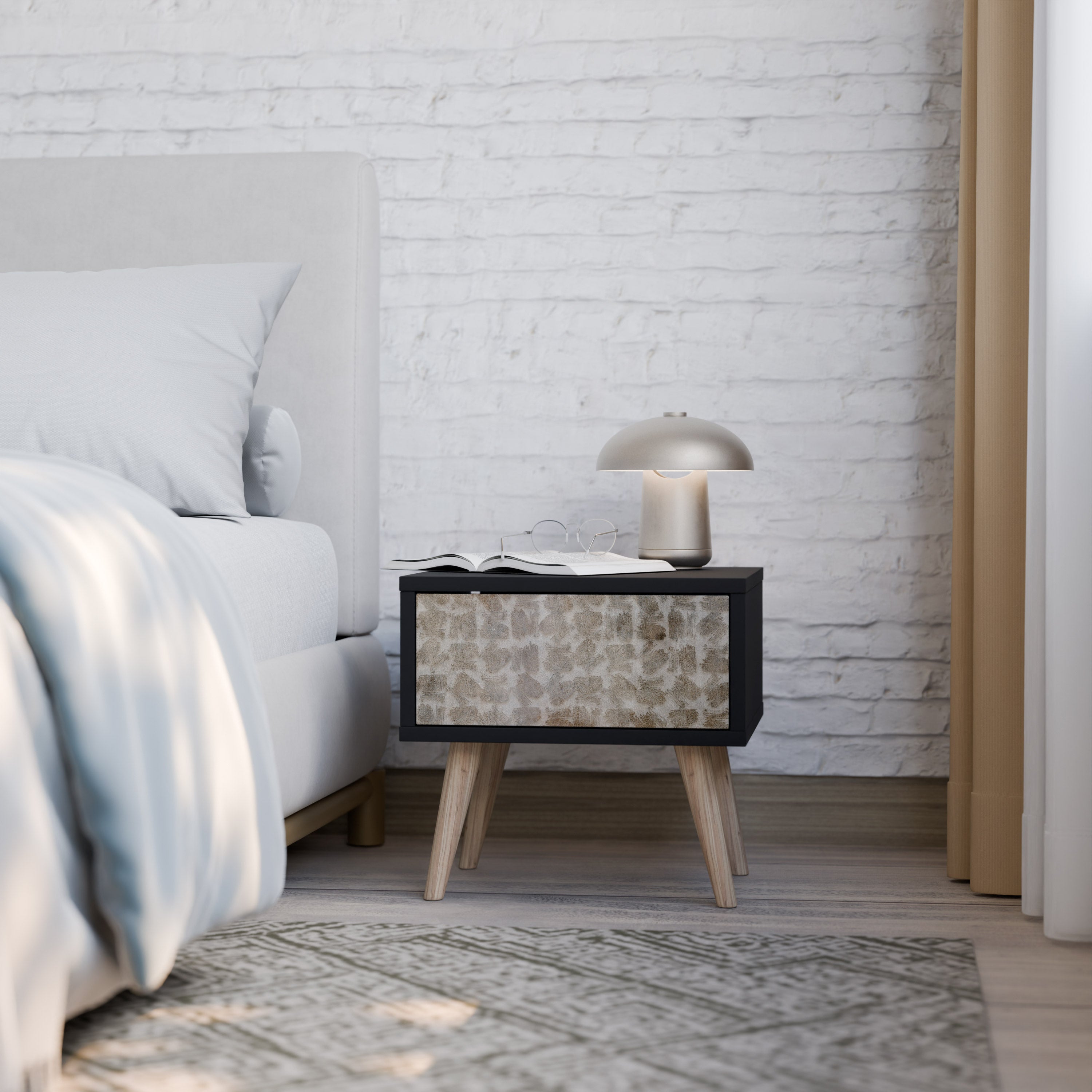 Table de chevet LÉGÈREMENT FLOUE en finition noire