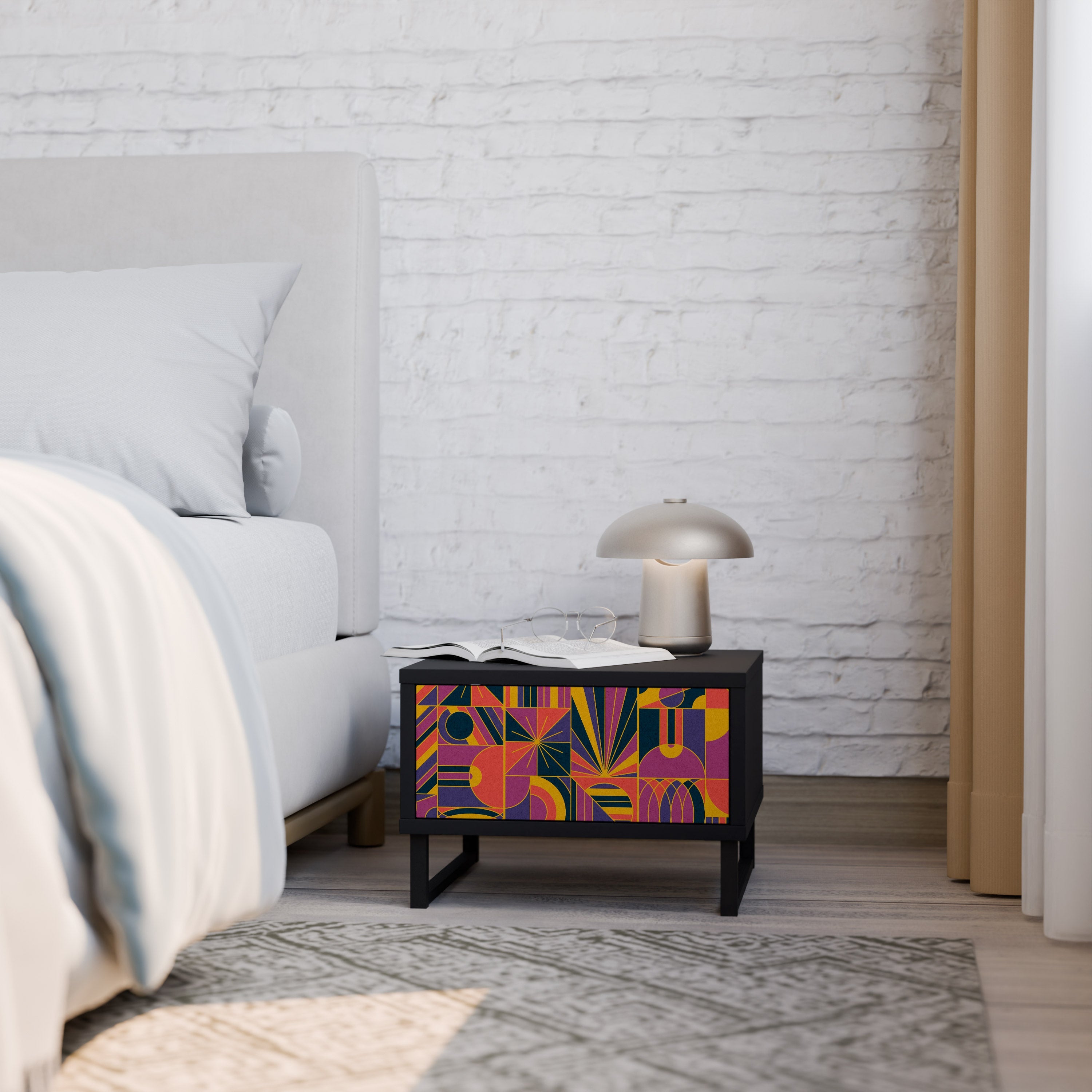 Table de chevet ELECTRIC PATTERNS en finition noire