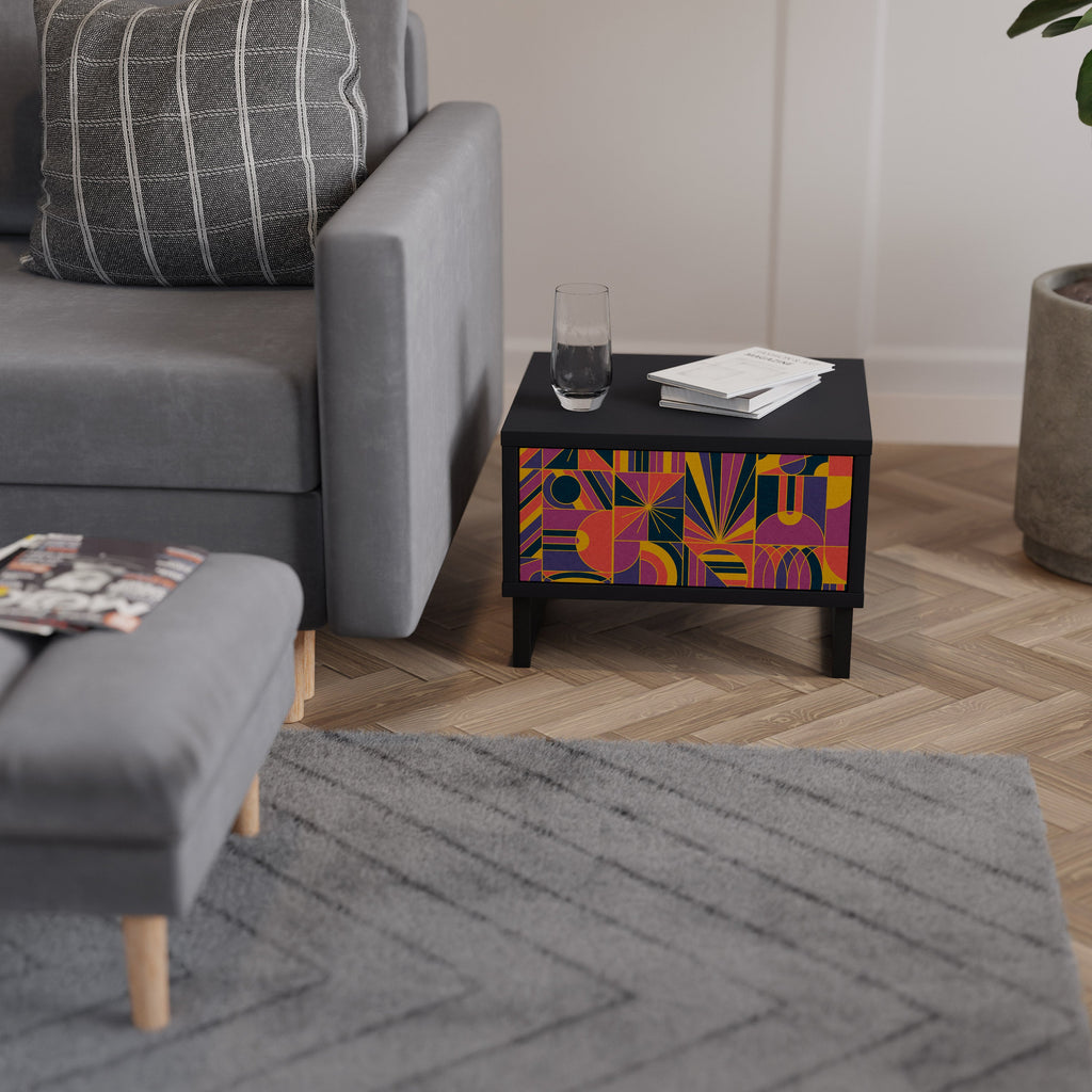 Table de chevet ELECTRIC PATTERNS en finition noire