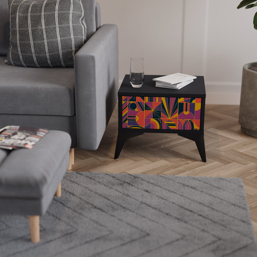 Table de chevet ELECTRIC PATTERNS en finition noire