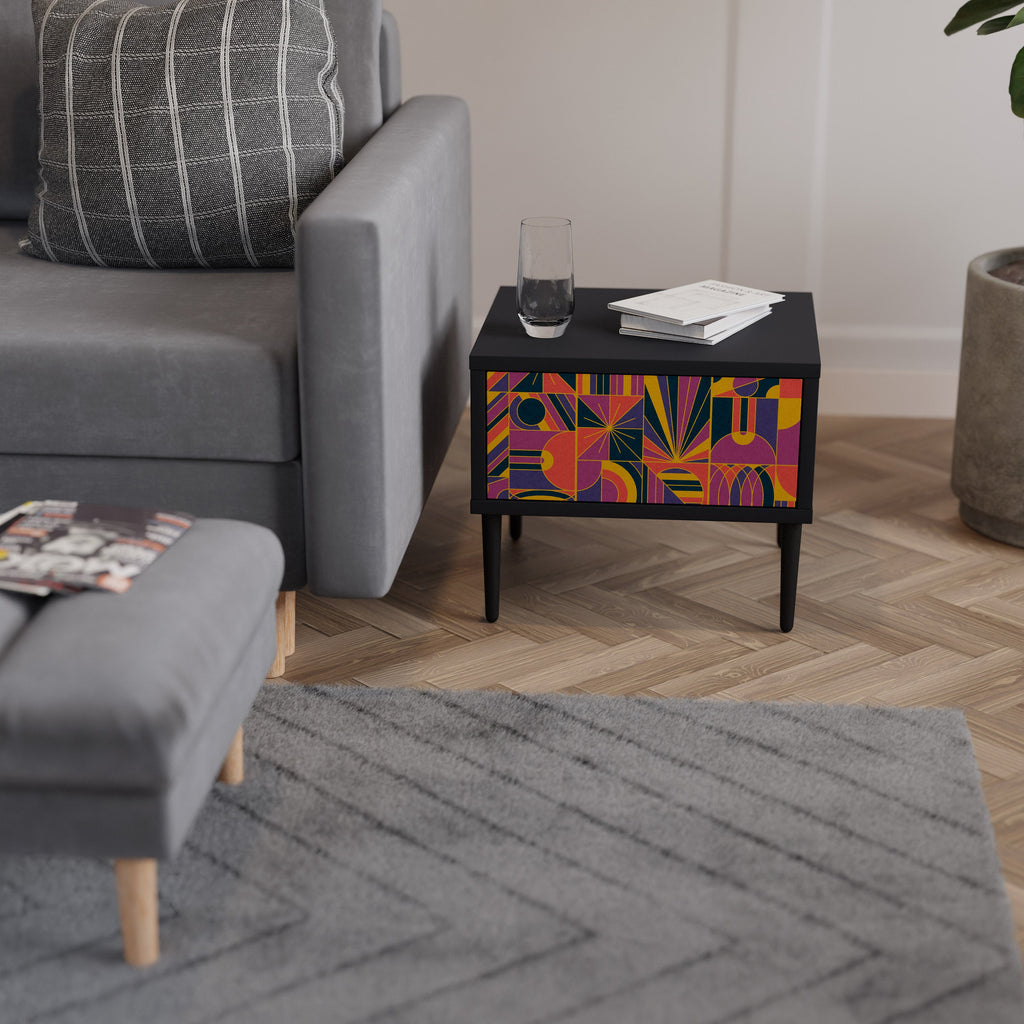 Table de chevet ELECTRIC PATTERNS en finition noire