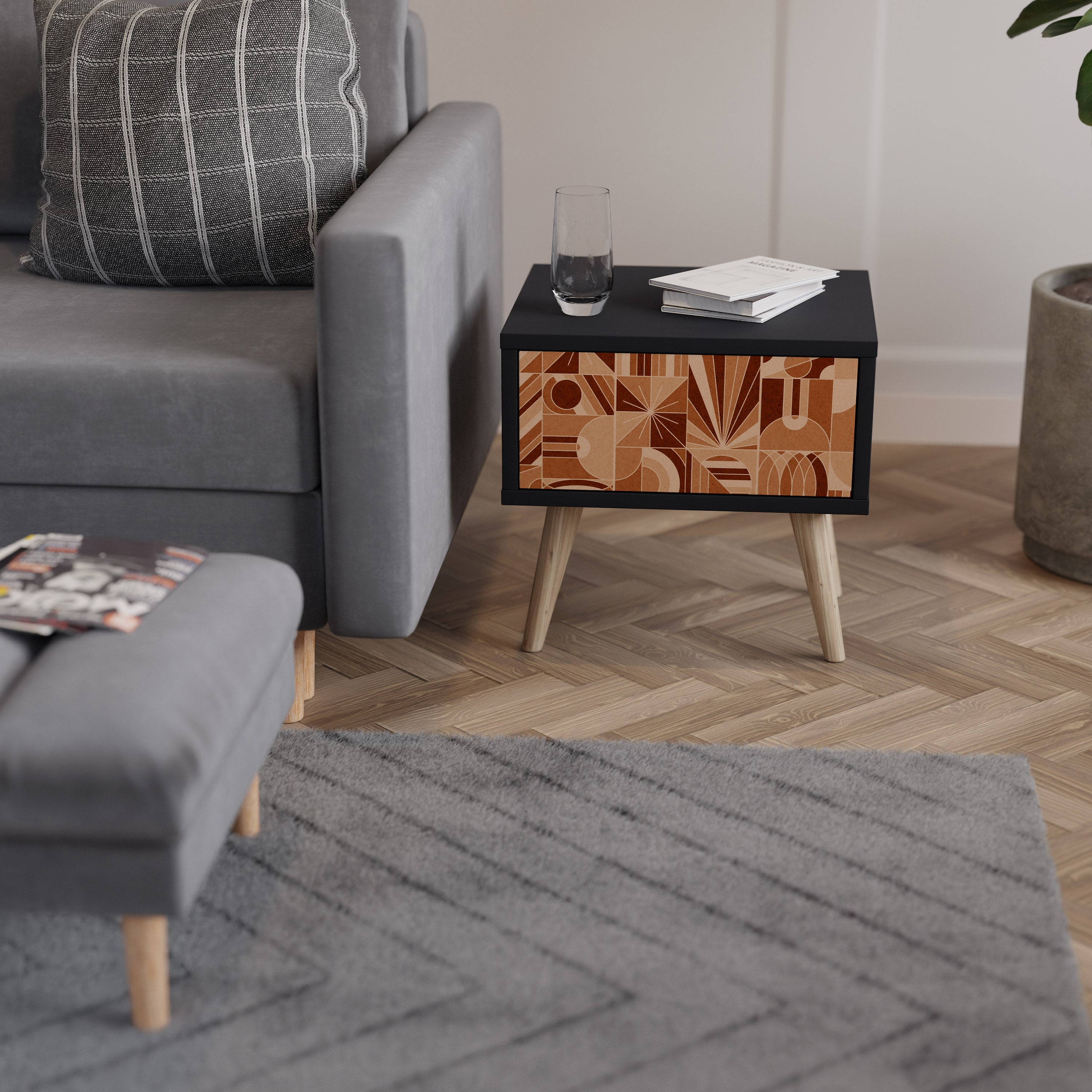 Table de chevet PRISM MOSAIC en finition noire