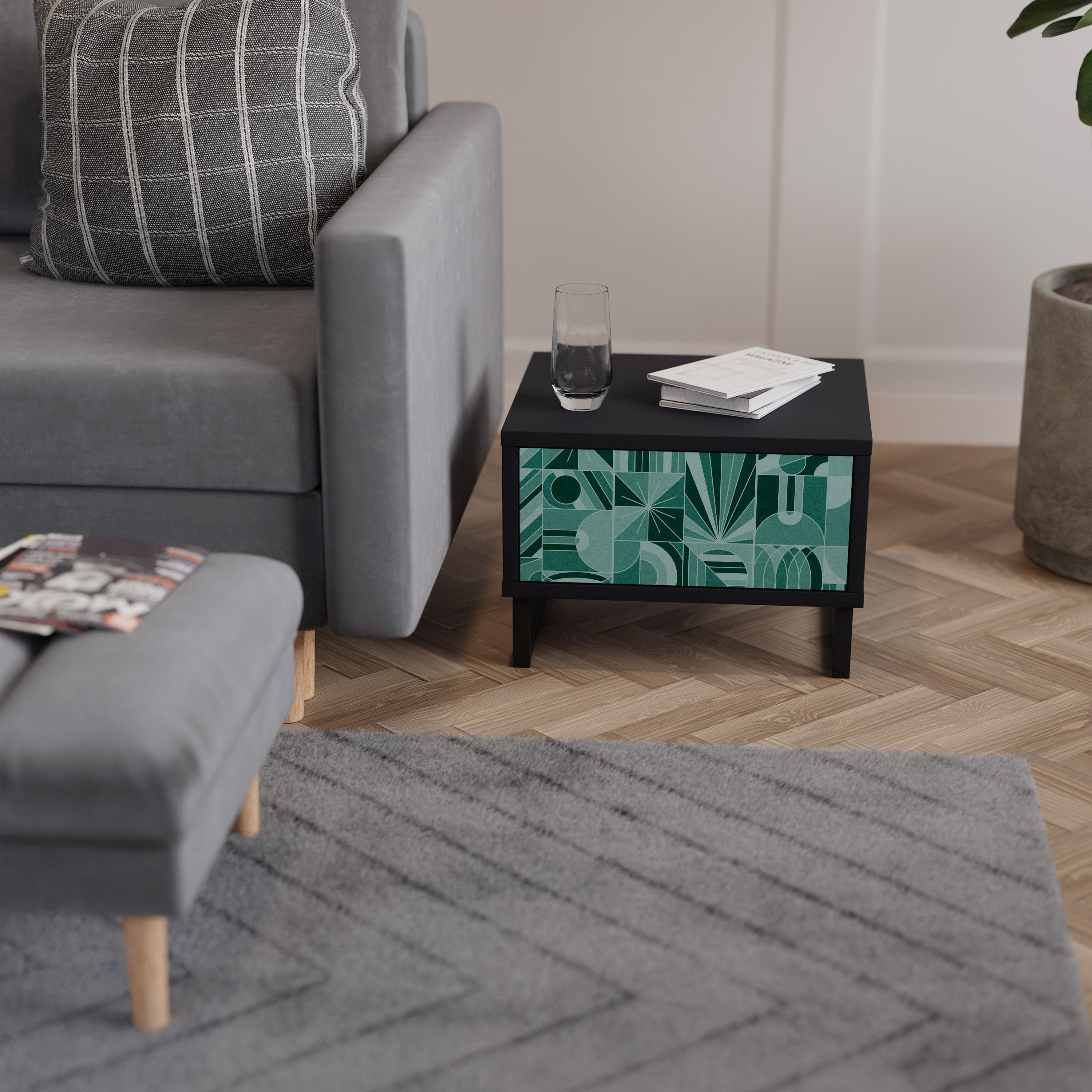 Table de chevet HARMONIC GRID en finition noire