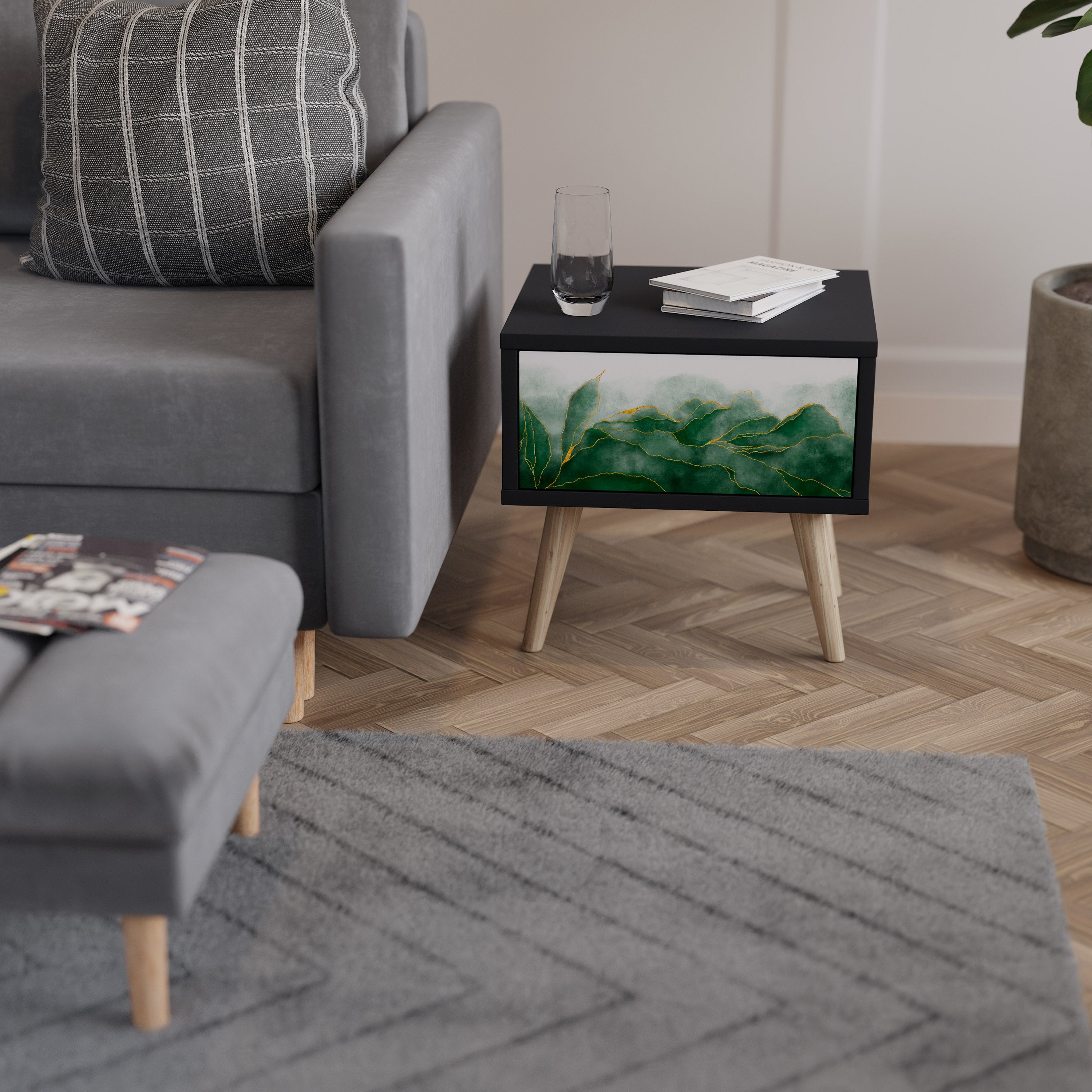 Table de chevet EXPENSIVE NATURE en finition noire