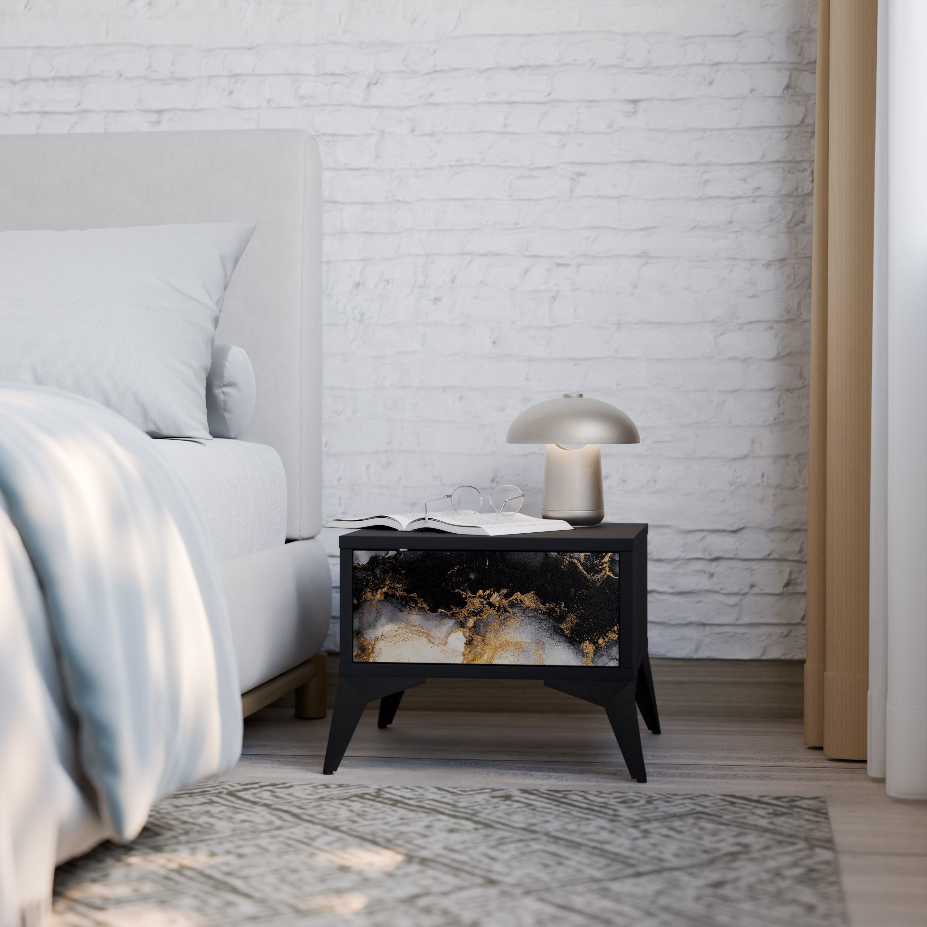 Table de chevet MARBLE OF TOMMORROW en finition noire