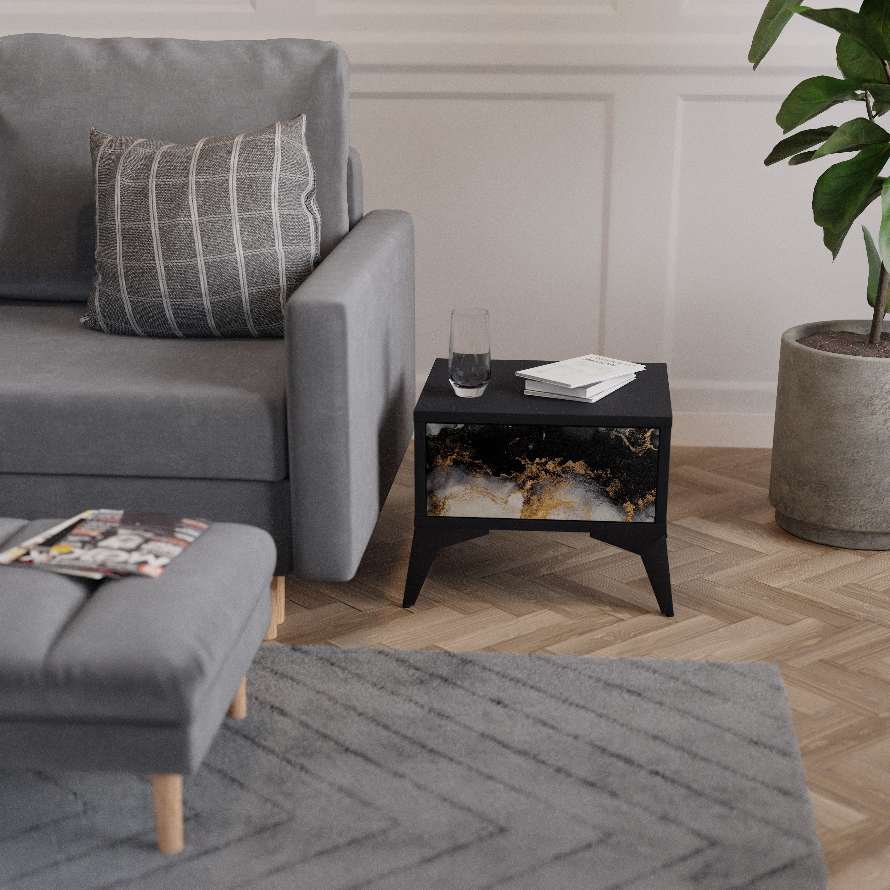 Table de chevet MARBLE OF TOMMORROW en finition noire