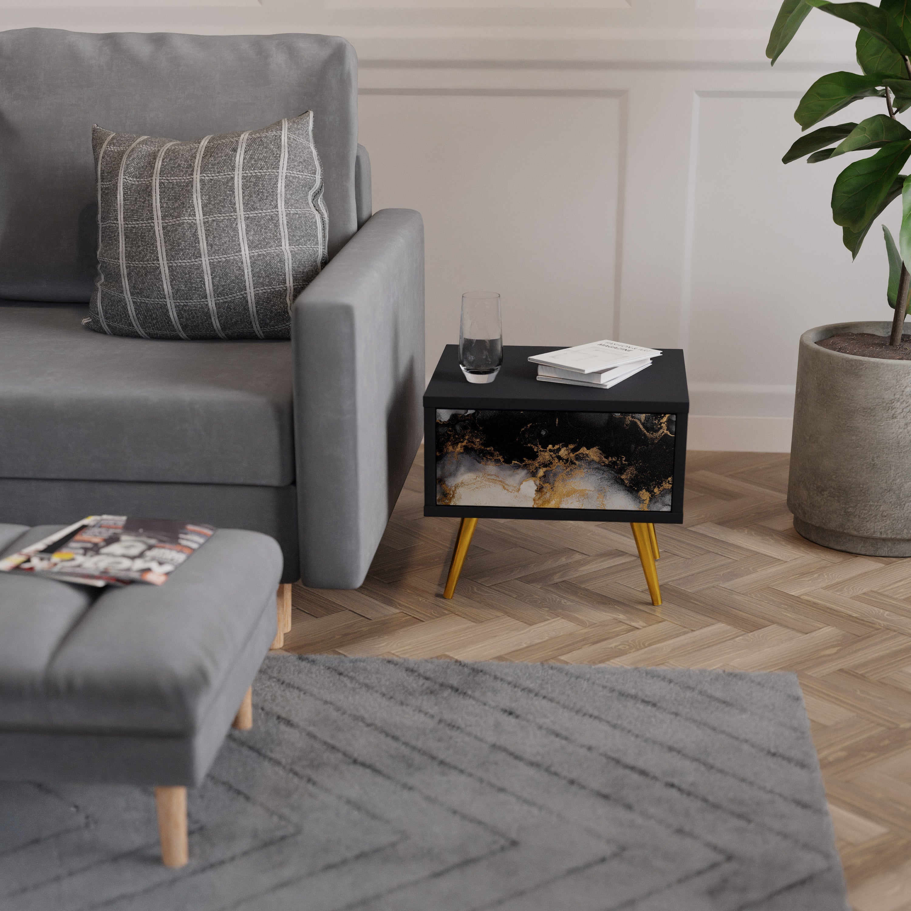 Table de chevet MARBLE OF TOMMORROW en finition noire