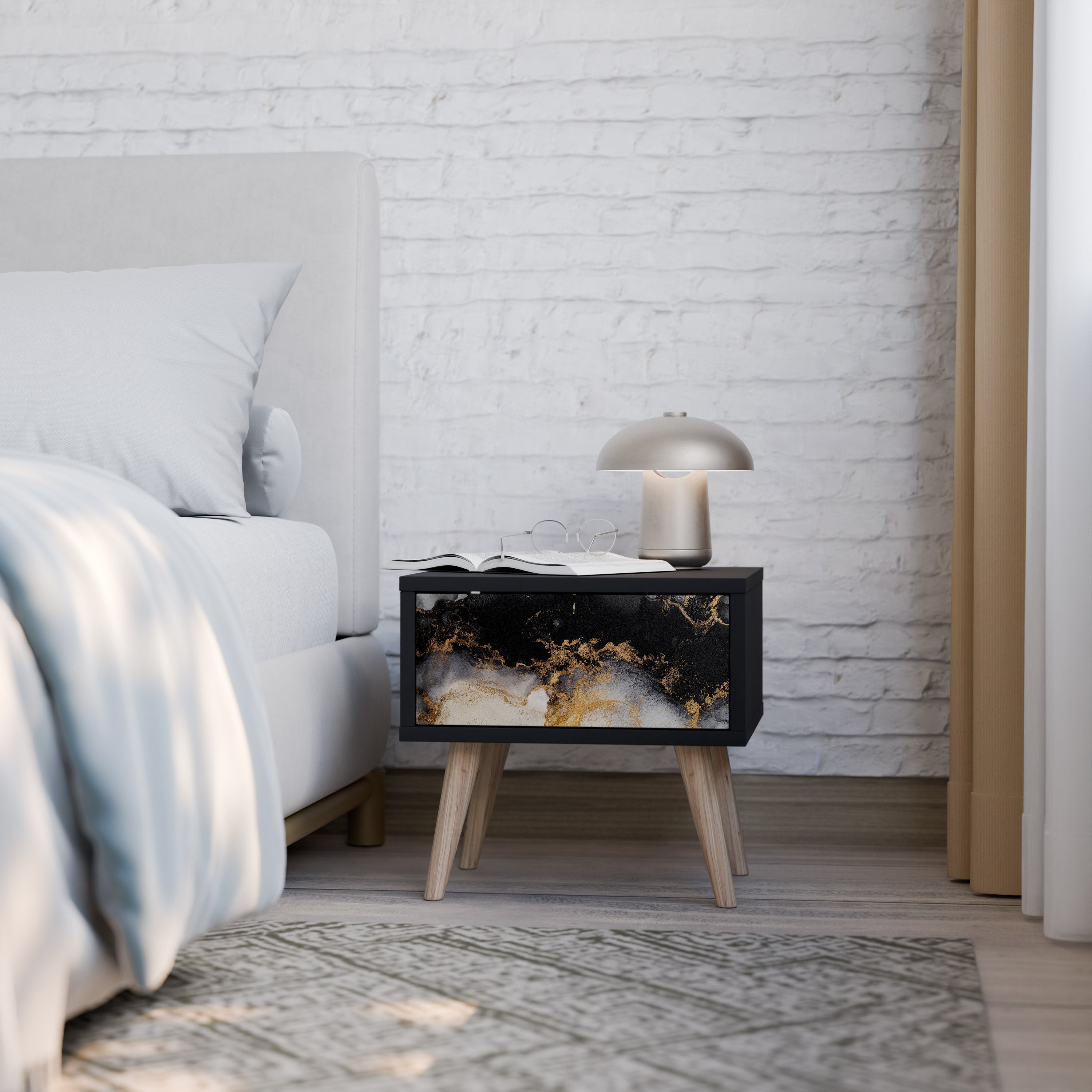Table de chevet MARBLE OF TOMMORROW en finition noire