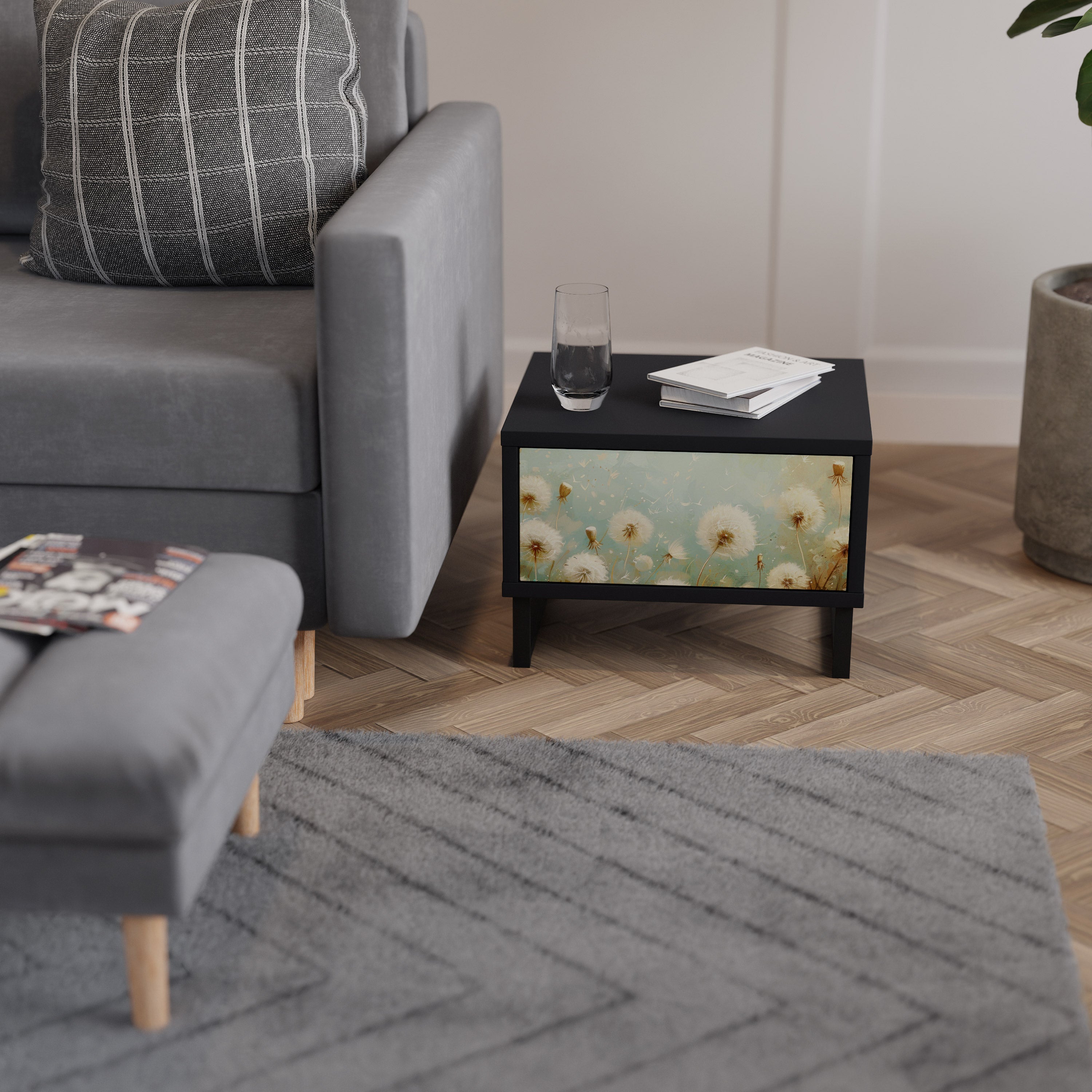 Table de chevet DREAMY MEADOW en finition noire