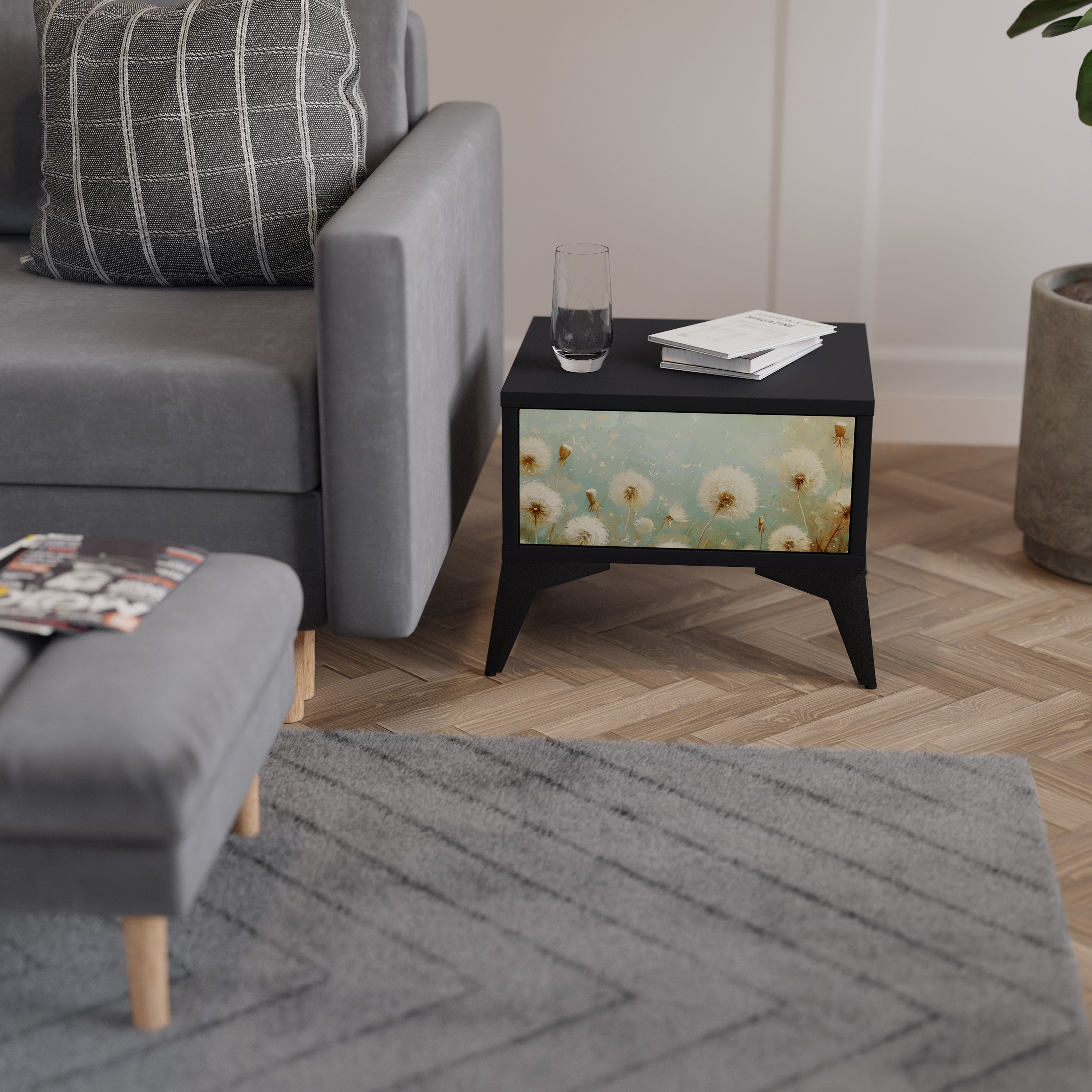 Table de chevet DREAMY MEADOW en finition noire