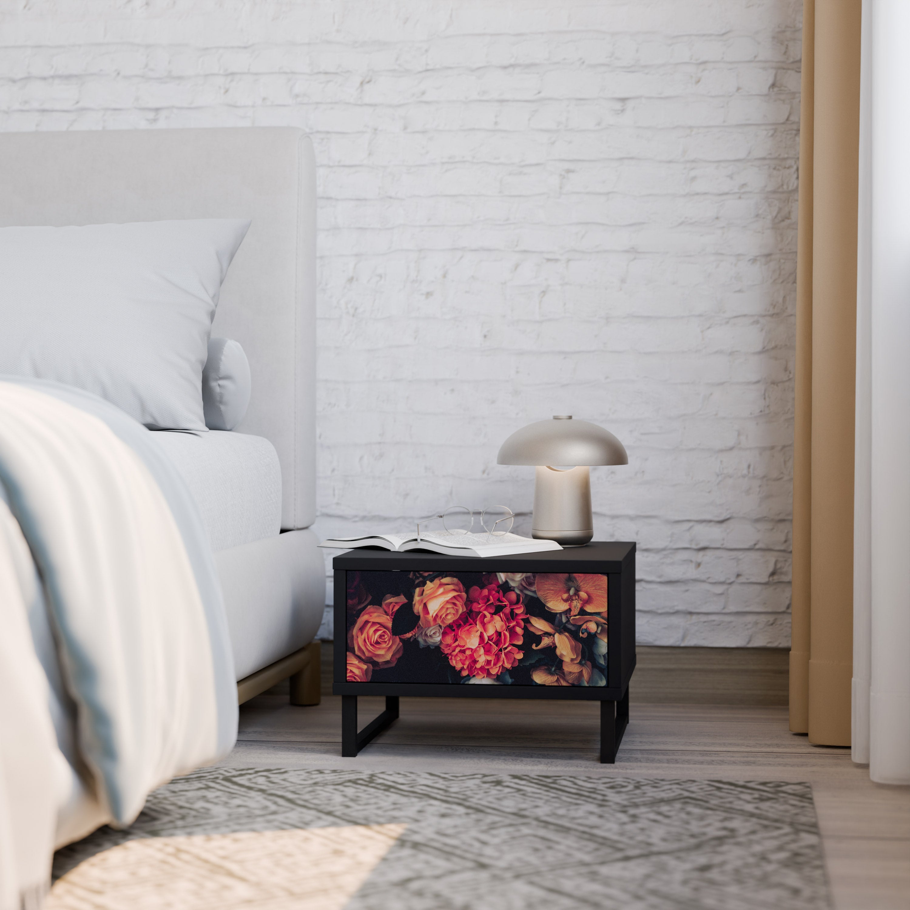 Table de chevet NEVERENDING BLOOM en finition noire