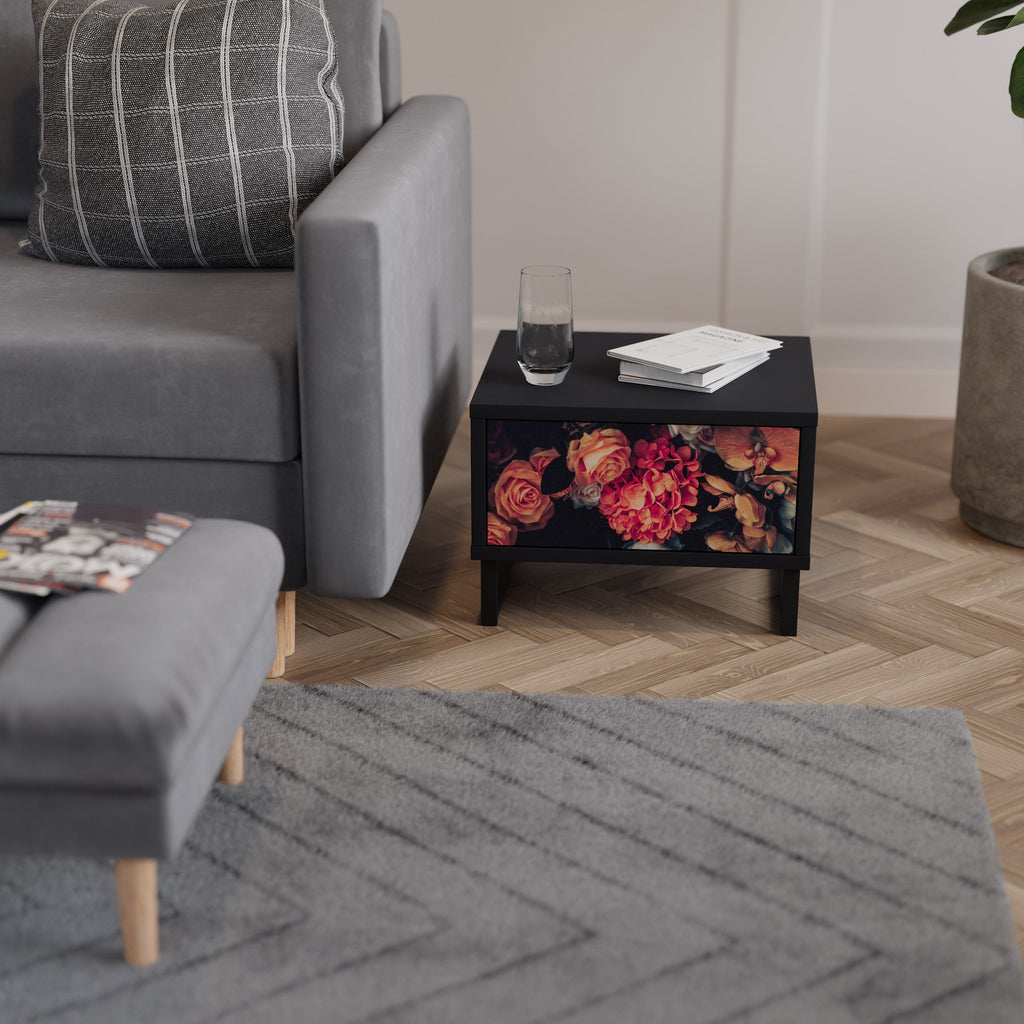 Table de chevet NEVERENDING BLOOM en finition noire