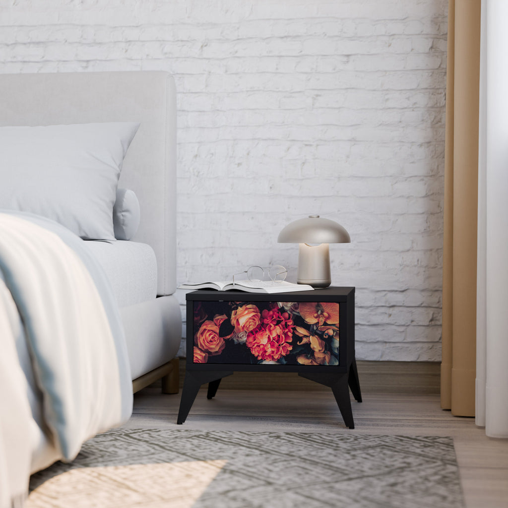 Table de chevet NEVERENDING BLOOM en finition noire