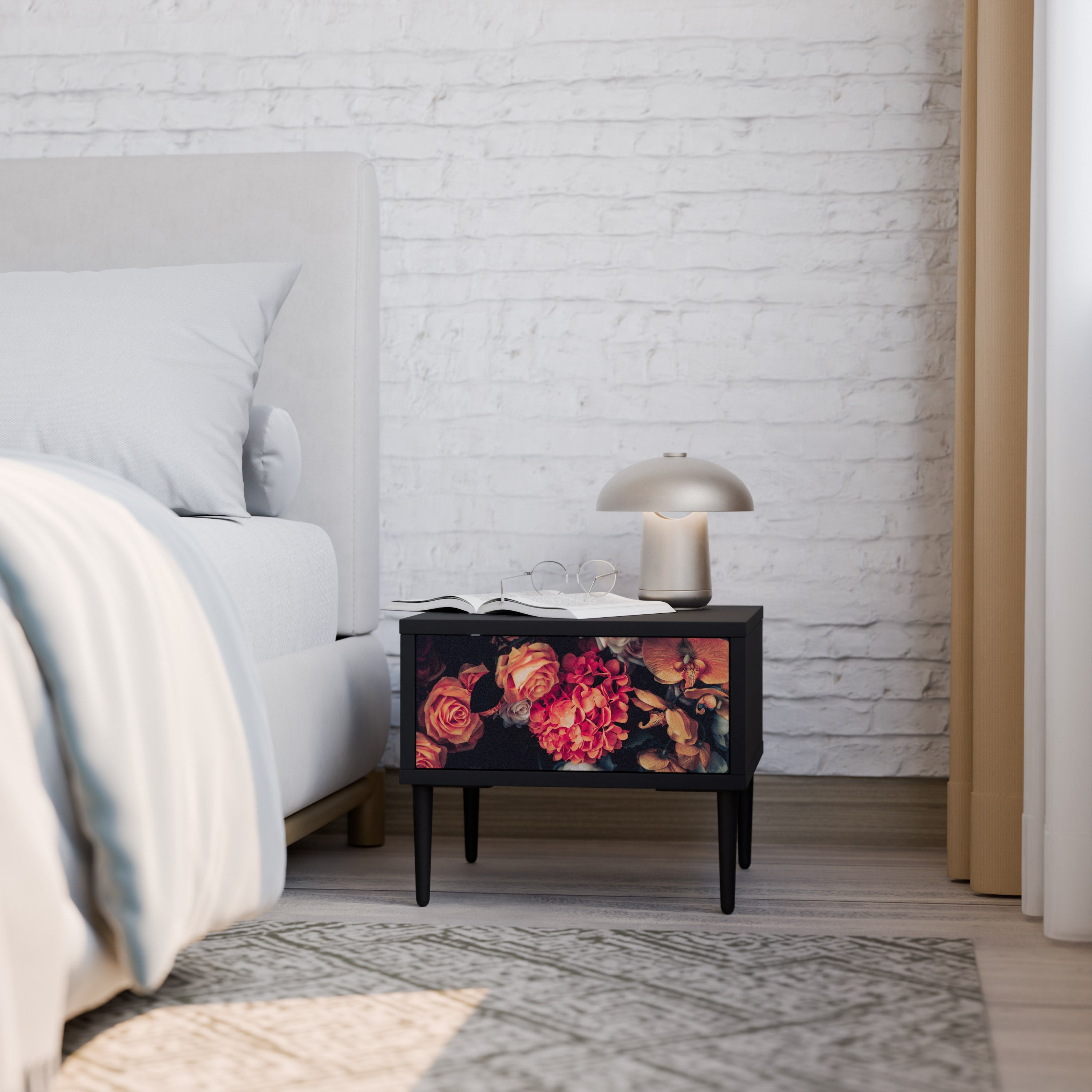 Table de chevet NEVERENDING BLOOM en finition noire