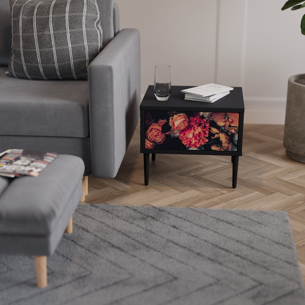 Table de chevet NEVERENDING BLOOM en finition noire