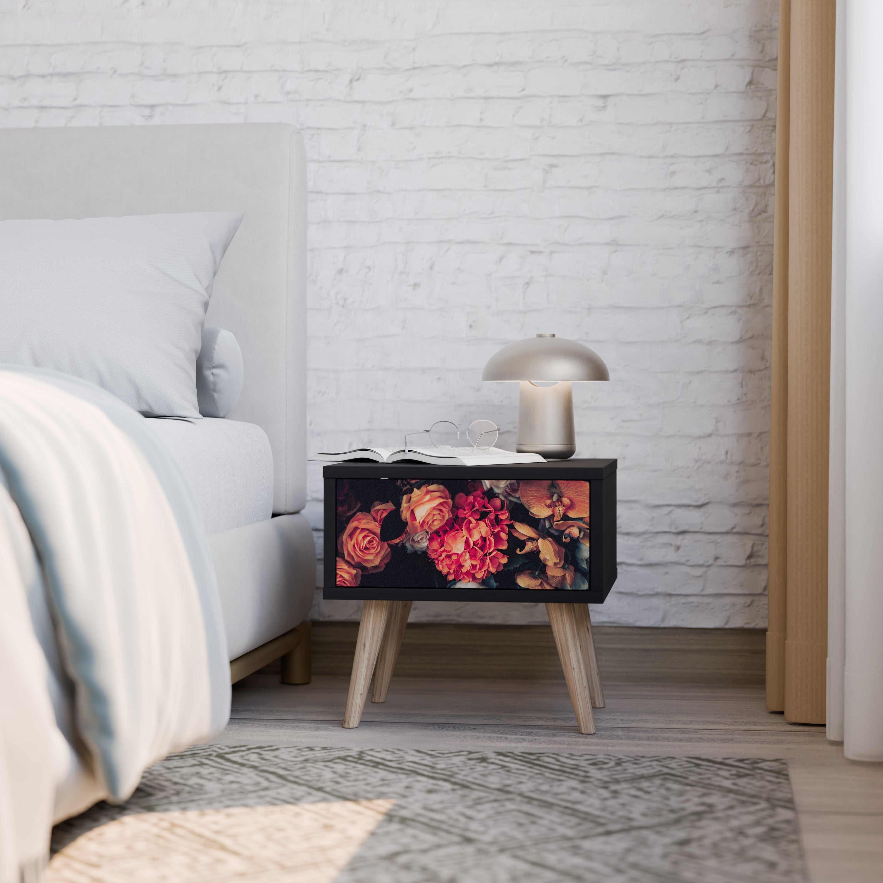 Table de chevet NEVERENDING BLOOM en finition noire